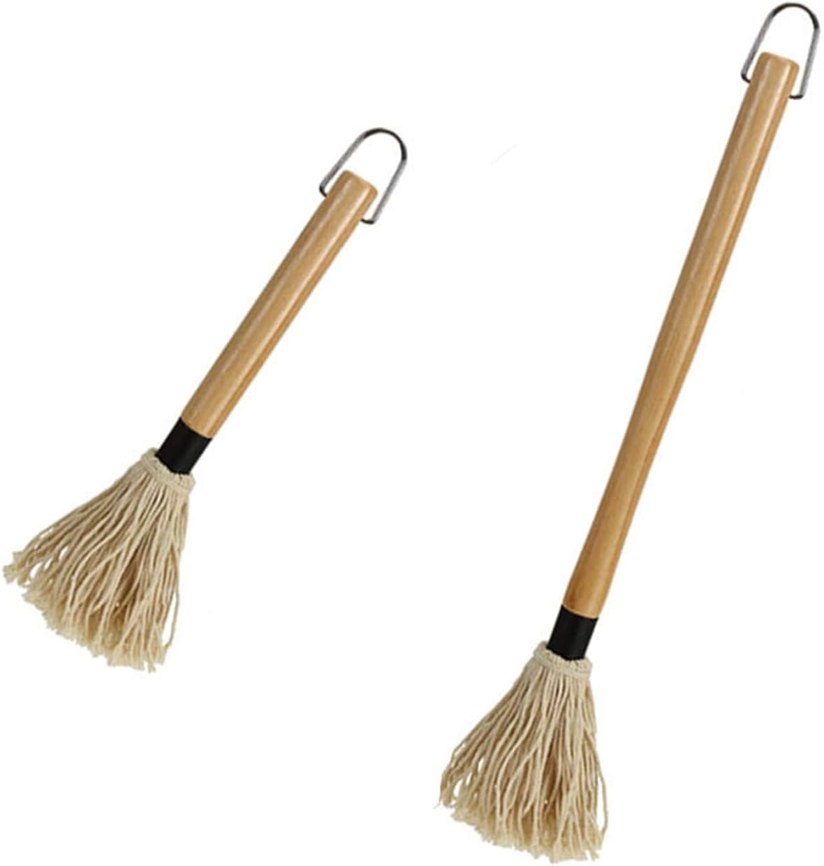 2 Pack Grilling Basting Mop. BBQ Sauce Basting Mops & Brushes with Wooden Long Handle and 6 Extra Replacements for Grilling Smoking BBQ Steak. 19.2+18 Inch - Image 2