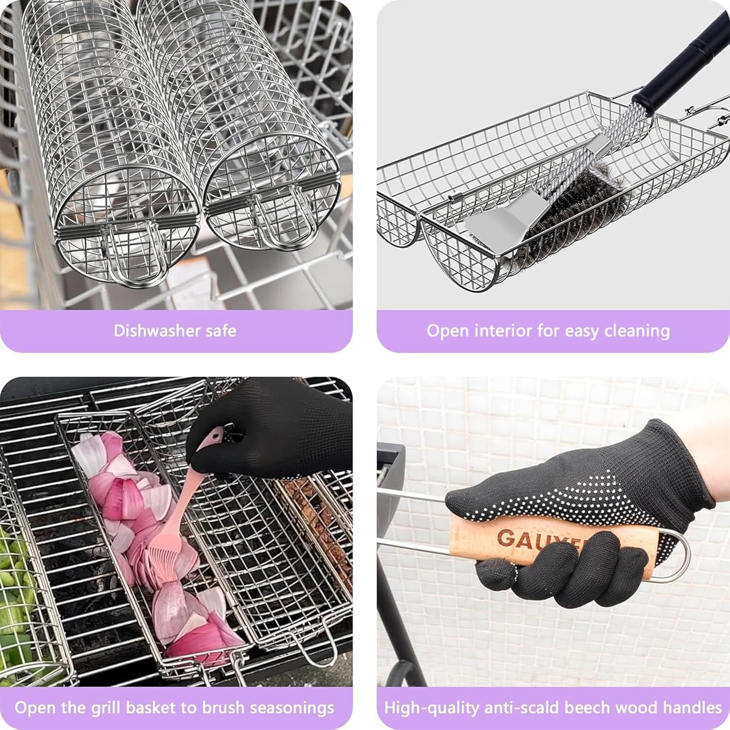 Rolling Grill Basket. Grill Baskets for Outdoor Grill. REMOVABLE HANDLE. Anti-Scorch Stainless Steel BBQ Net Tube for Meat. Shrimp. Vegetables. Grill Accessories. Gifts for Dad. Husband (Round) - Image 9