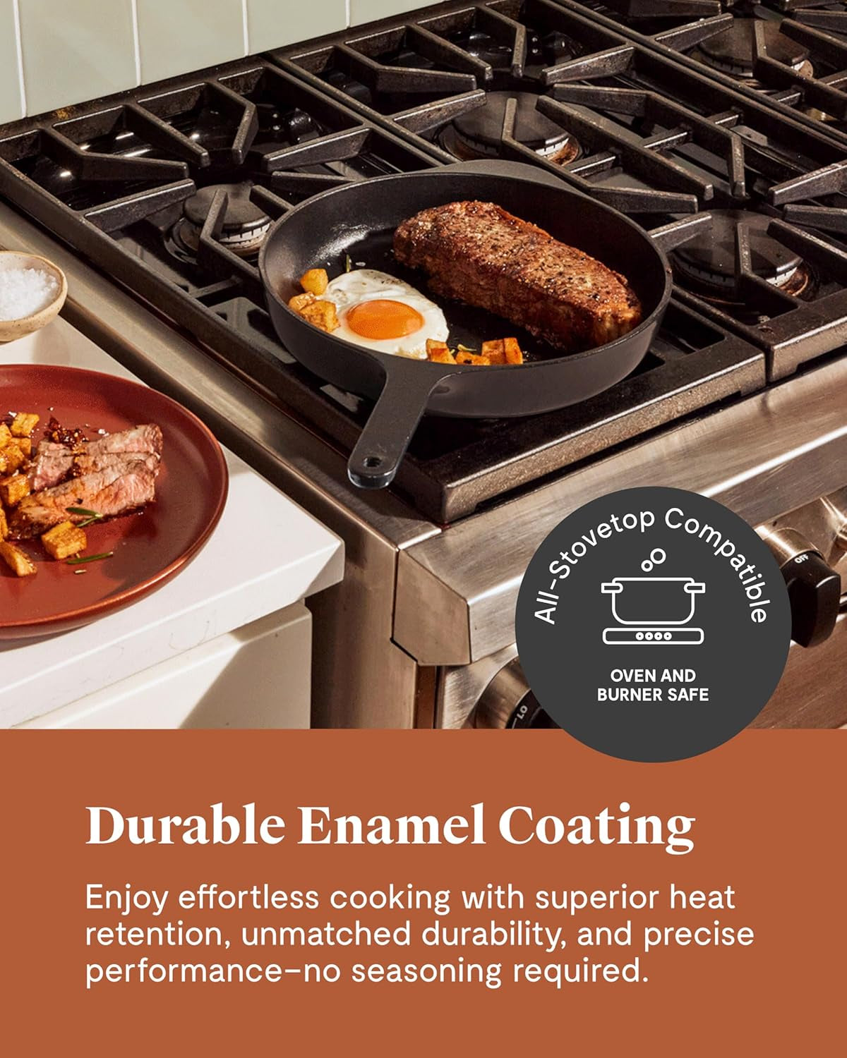 Caraway Cast Iron Skillet - 10.5 Enameled Cast Iron Pan with 3 Layer Enamel Coating - No Seasoning Required - Compatible with All Stovetops - Free from Forever Chemicals - Charcoal - Image 3