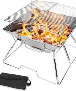 Odoland Folding Campfire Grill. 304 Stainless Steel Grate Barbeque Grill. Portable Camping Grill with Legs for Picnics. Backpacking. Outdoor with Carrying Bag and Kitchen Tongs