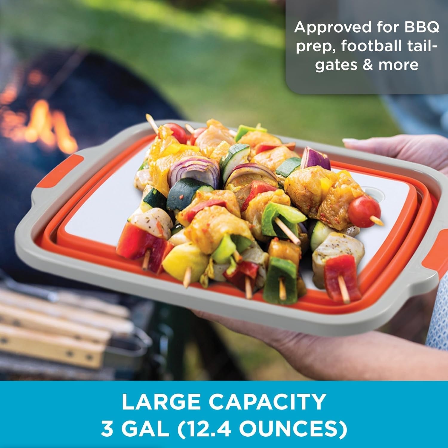 BIRDROCK HOME Large BBQ Collapsible Food Prep & Cutting Board and Grill Caddy Tub with Colander & Lid | 12.4 Quarts | Kitchen Veggie Washing Basket | Silicone Dish Bowl for Picnic. Tailgate. Camping - Image 2