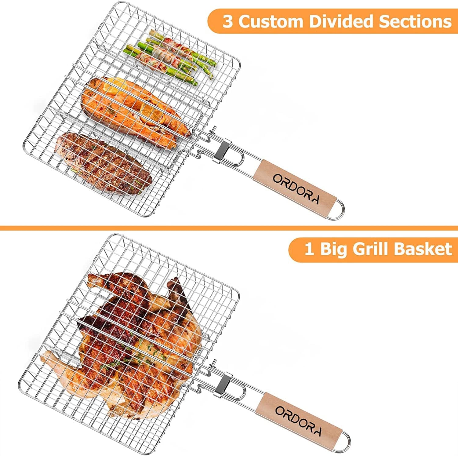 Grill Basket. Fish Grill Basket. Rustproof Stainless Steel BBQ Grilling Basket for Meat.Steak. Shrimp. Vegetables. Chops. Heavy Duty Grill Basket Outdoor Grill Accessories - Image 2