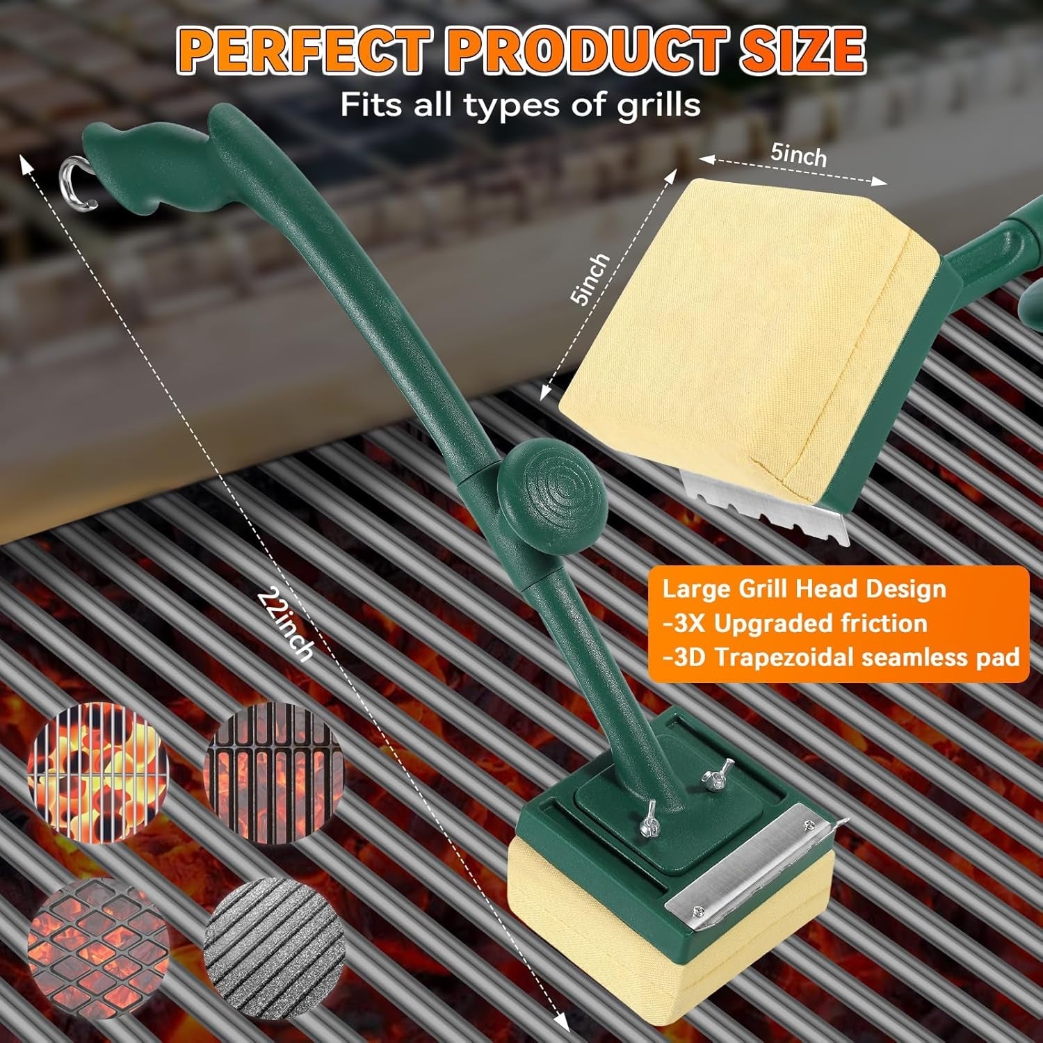 Grill Brush Bristle Free with Scraper.22 Extra Long Steam Grill Brush for Outdoor Grill.Replaceable Cleaning Head.Safe Grill Cleaner for Cast Iron/Stainless-Steel Grates.Ideal BBQ Gifts for Men Dad - Image 3
