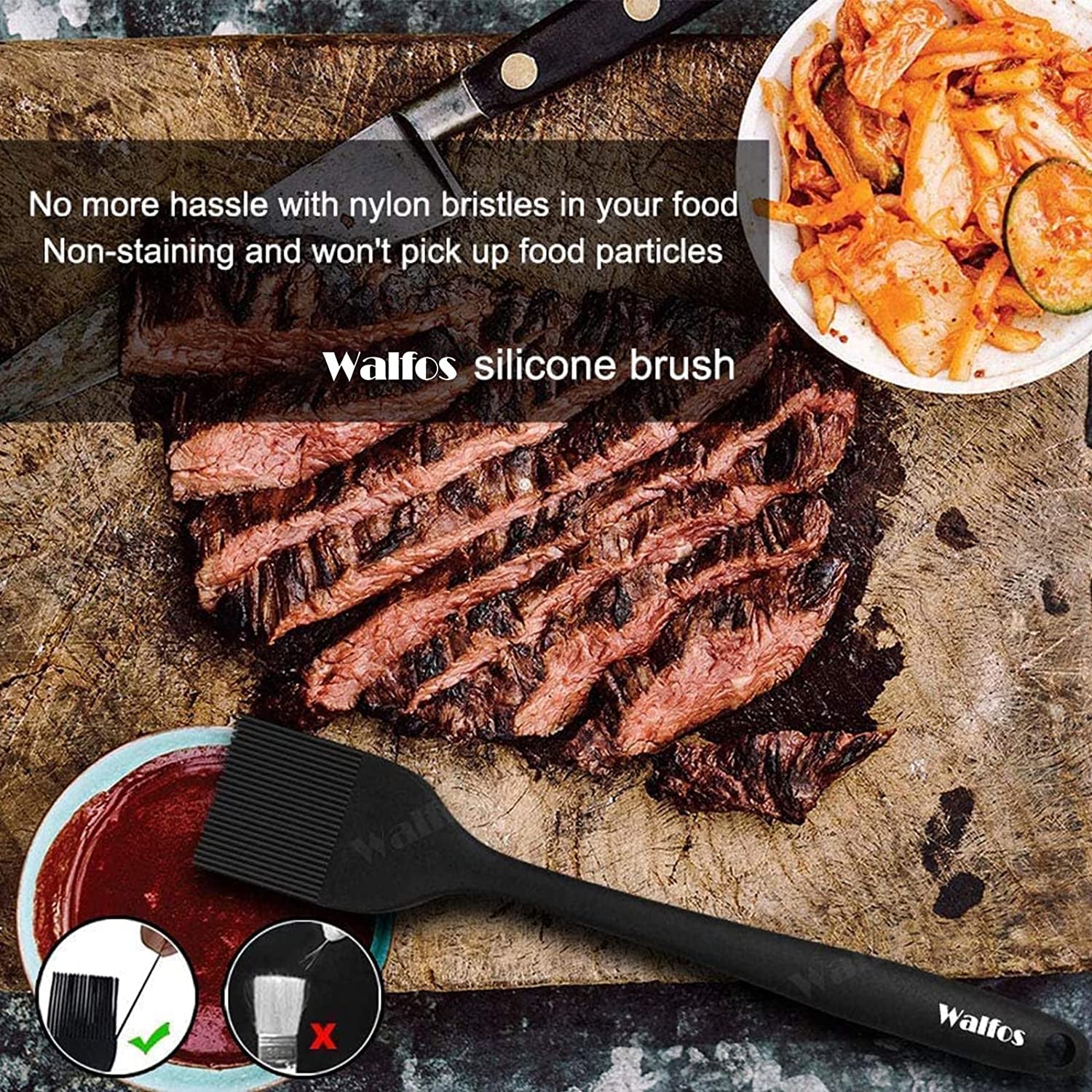 Walfos Silicone Basting Pastry Brush. Heat Resistant Pastry Brush Set. Strong Steel Core and One-Pieces Design. Perfect for BBQ Grill Baking Kitchen Cooking. BPA Free and Dishwasher Safe (2 Pcs) - Image 5