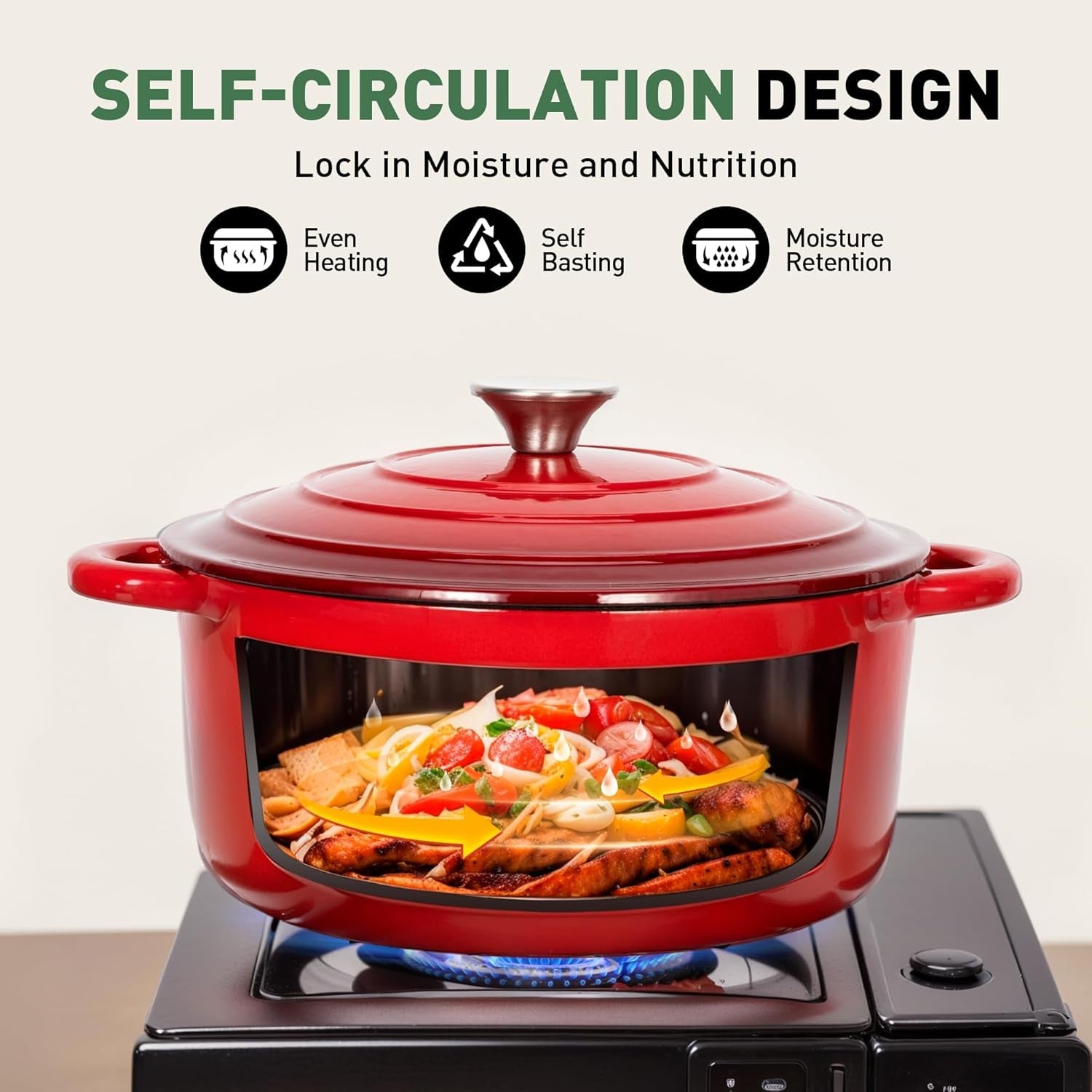 Kitchen Academy Enameled Cast Iron Cookware Set - 7 Piece Pots and Pans Set Nonstick - Skillet. Deep Frying Pan. Wok.Saucepan and Dutch Oven. Heavy Duty Oven Safe up to 500° F or on All Stovetop - Image 4