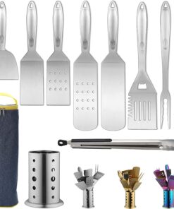 Grill Accessories Kit 10 Pieces with a Utensils Holder. Stainless Steel Handle Assemble with Baklite Make It No Melting No Coming off and Heat Resistant. Grilling BBQ Griddle Accessories