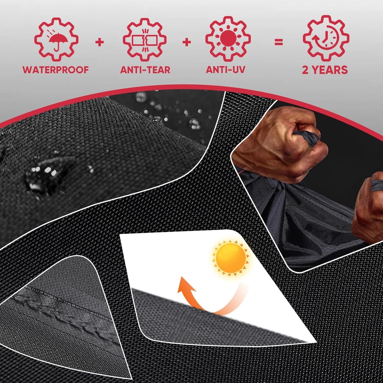 Round BBQ Grill Cover. 26Inch Heavy Duty Durable Waterproof Rip Resistant UV Resistant Charcoal Kettle Grill Cover. Dia33 X38 H. Black - Image 2