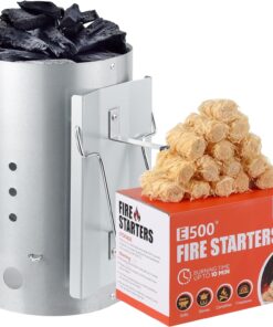 E500 Larger Charcoal Chimney Starter with 60Pcs Charcoal Starter. Coal Chimney Starter for Grill. BBQ Fire Starter Kit