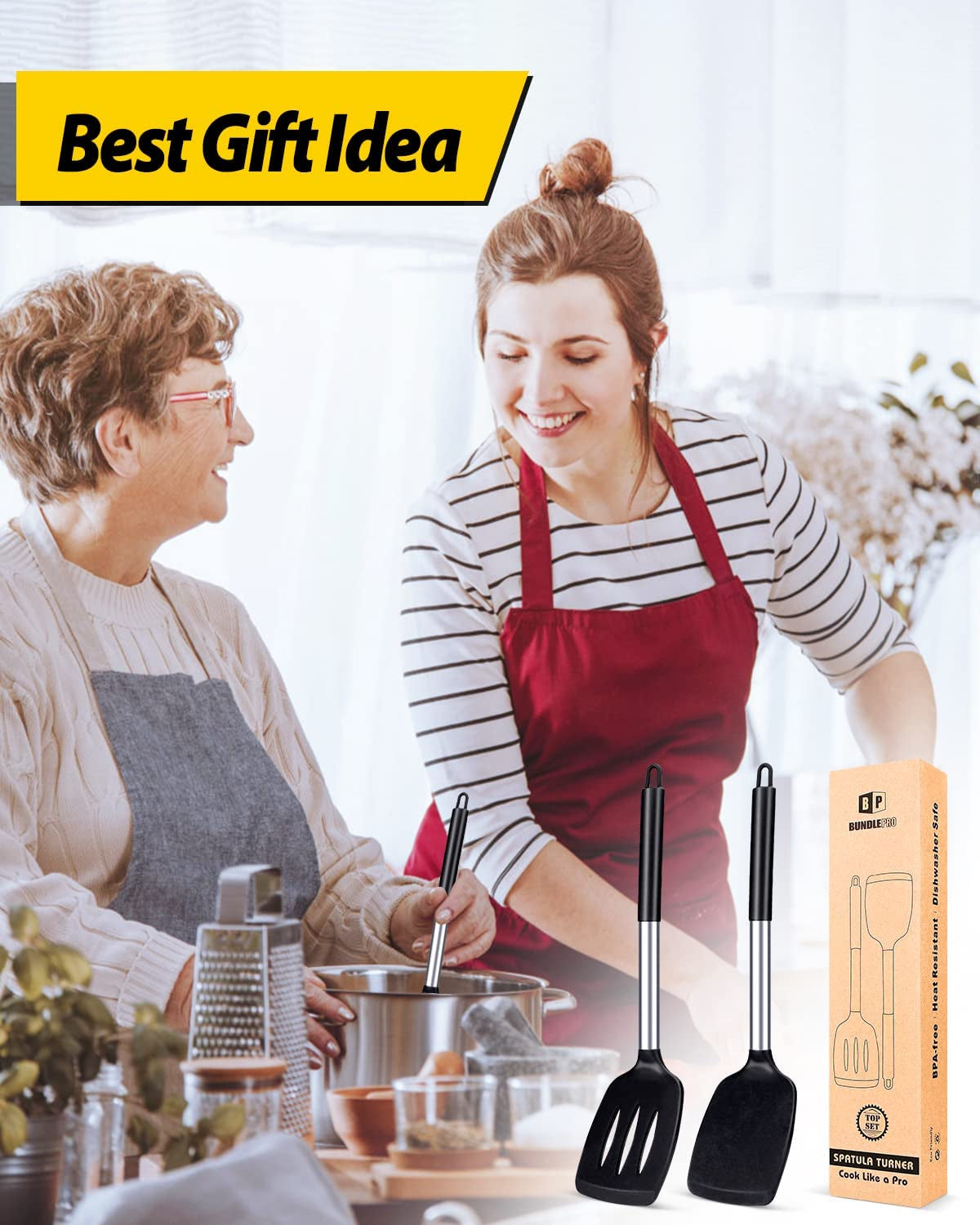 Pack of 2 Silicone Solid Turner.Non Stick Slotted Kitchen Spatulas.High Heat Resistant BPA Free Cooking Utensils.Ideal Cookware for Fish.Eggs.Pancakes (Black) - Image 7