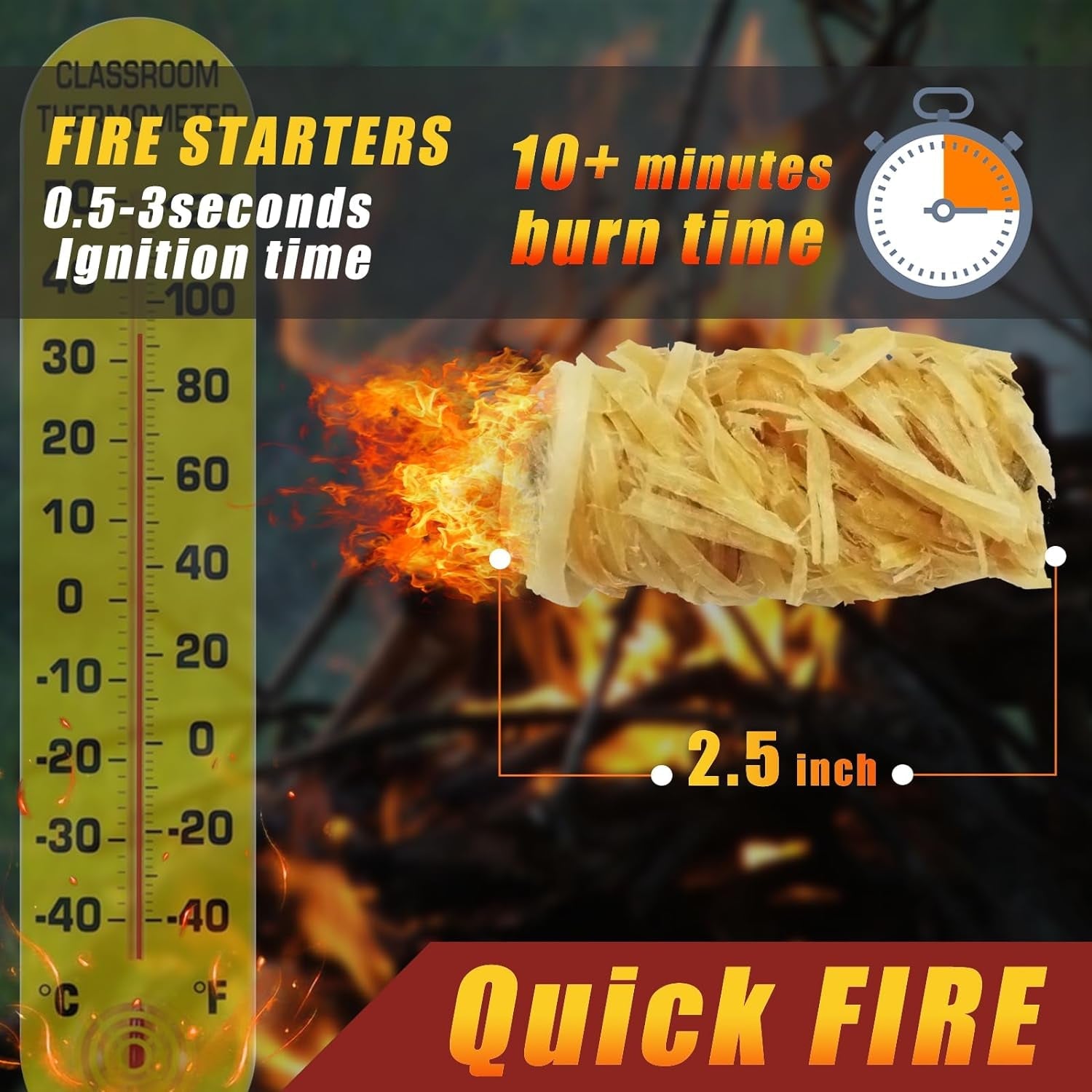 Fire Starter Indoor/Outdoor-10+ Min Burn | Waterproof Windproof Non-Toxic | Perfect for Camping Grilling Fireplaces | 50Pcs Firelights - Image 2