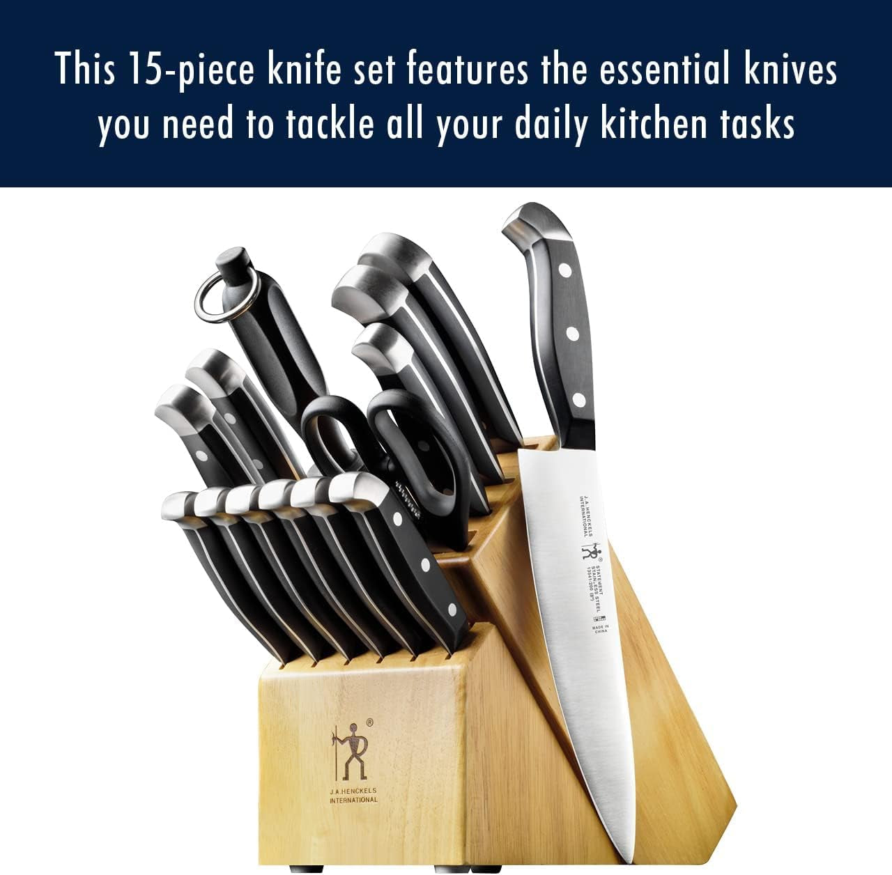 HENCKELS Premium Quality 15-Piece Knife Set with Block. Razor-Sharp. German Engineered Knife Informed by over 100 Years of Masterful Knife Making. Lightweight and Strong. Dishwasher Safe - Image 2