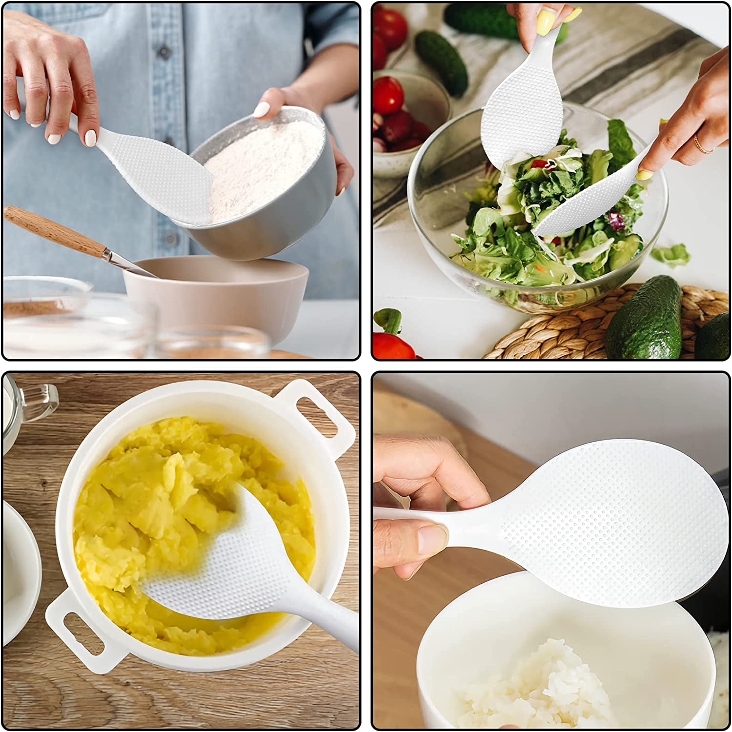 2 Pcs Non‑Stick Plastic Rice Paddle – Standing Rice Spoon Spatula. Heat Resistant. White - Image 5