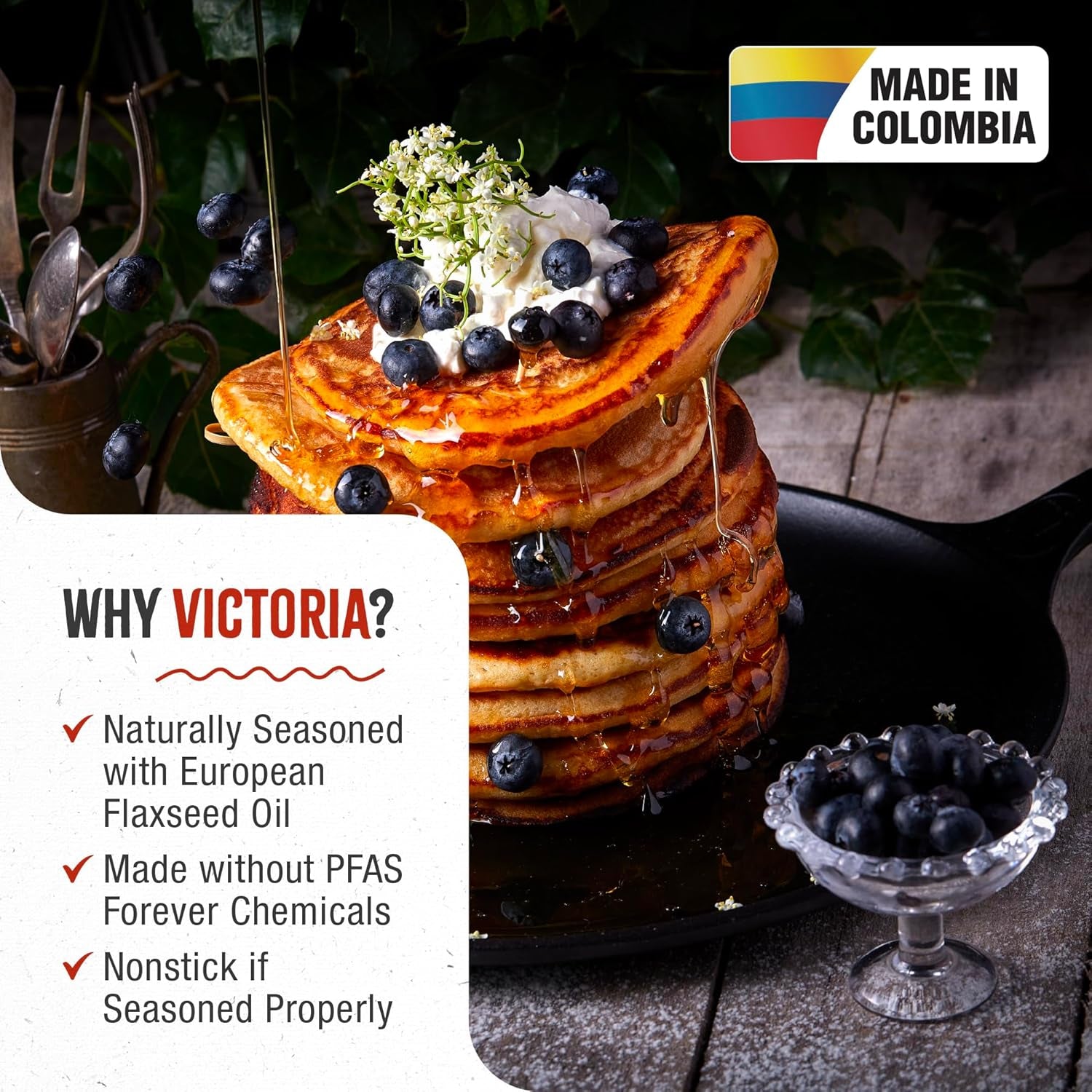 Victoria 12-Inch Cast Iron Comal Pizza Pan with a Long Handle and a Loop Handle. Preseasoned with Flaxseed Oil. Made in Colombia - Image 2