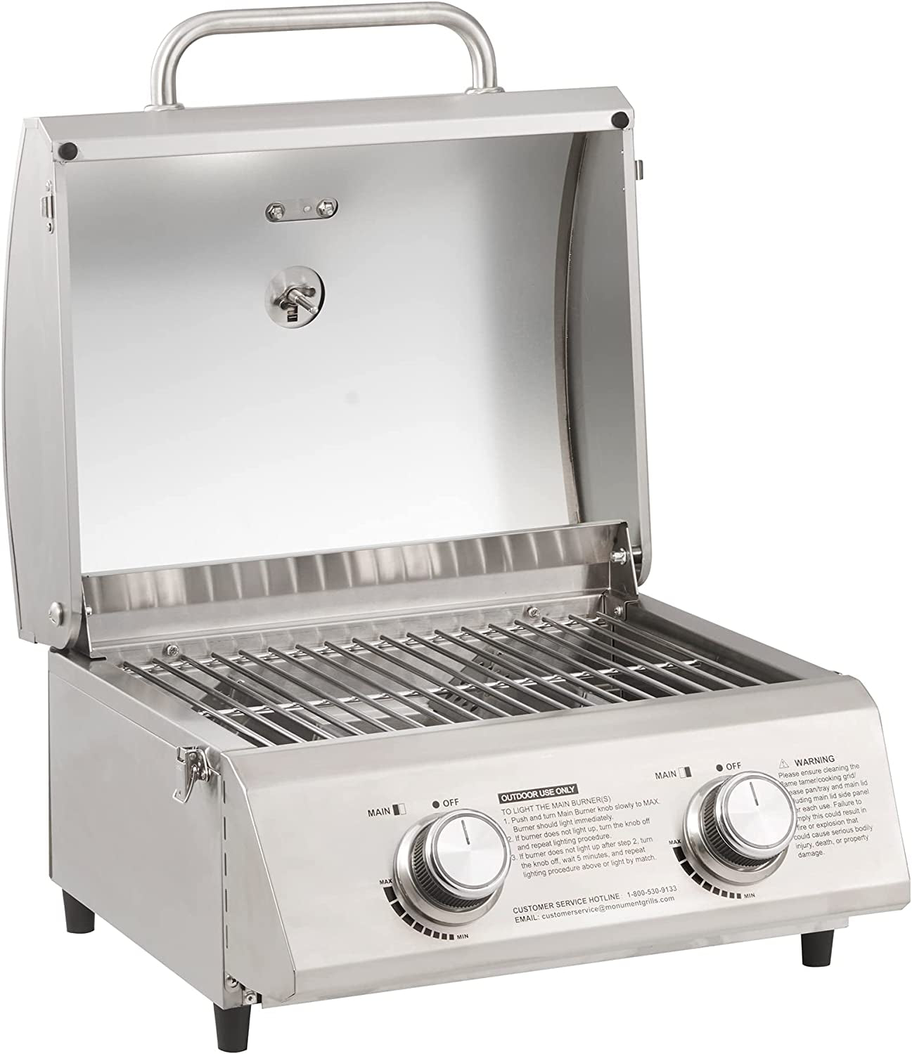 Tabletop Propane Gas Grill for Outdoor Portable Camping Cooking with Travel Locks. Stainless Steel High Lid. and Built in Thermometer - Image 4