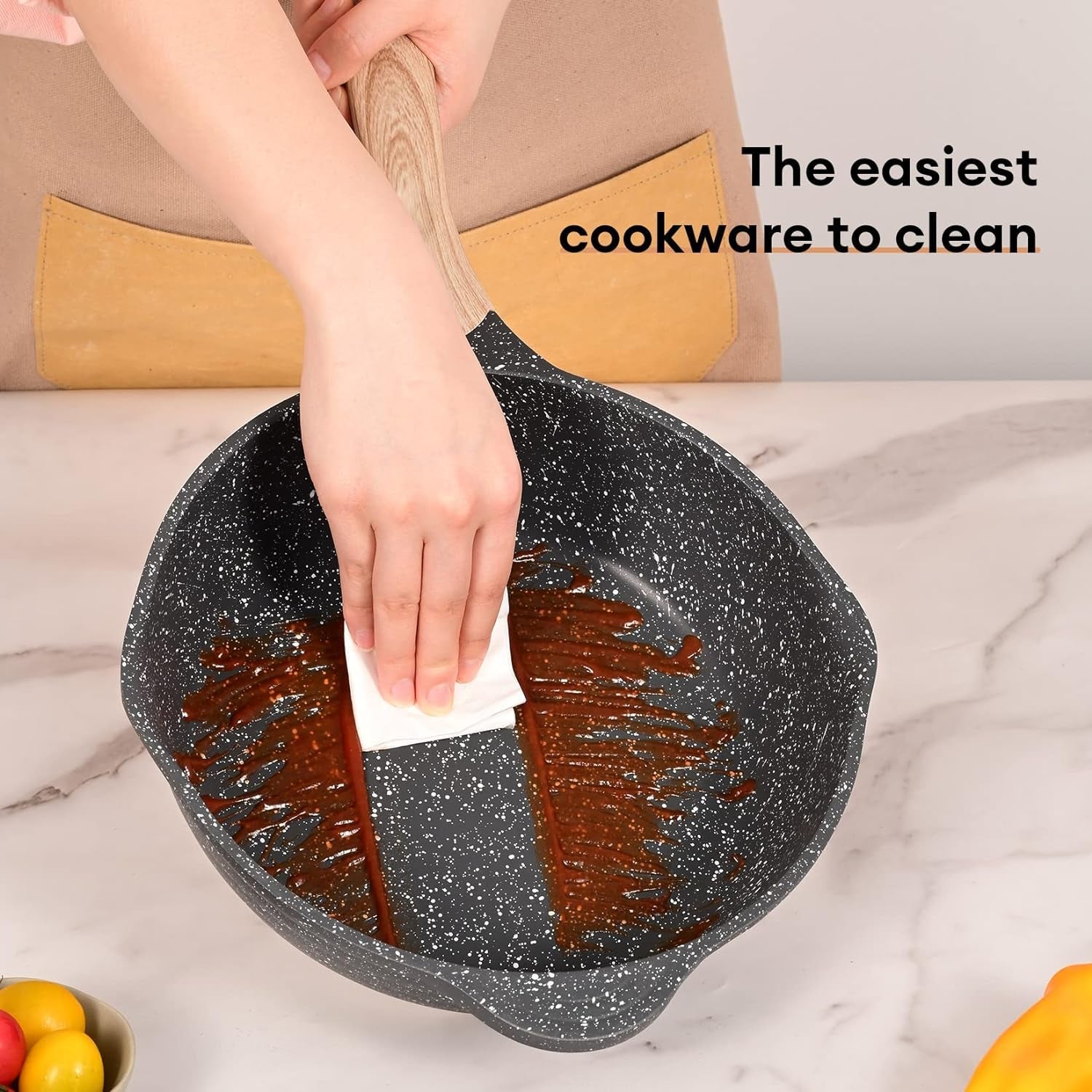 JEETEE Pots and Pans Set Nonstick 23Pcs. Healthy Kitchen Cookware Sets. Induction Cooking Set W/Gray Granite Stone Frying Pans. Saucepans. Sauté Pan. Griddle Pan & Crepe Pan (PFOA Free) - Image 4