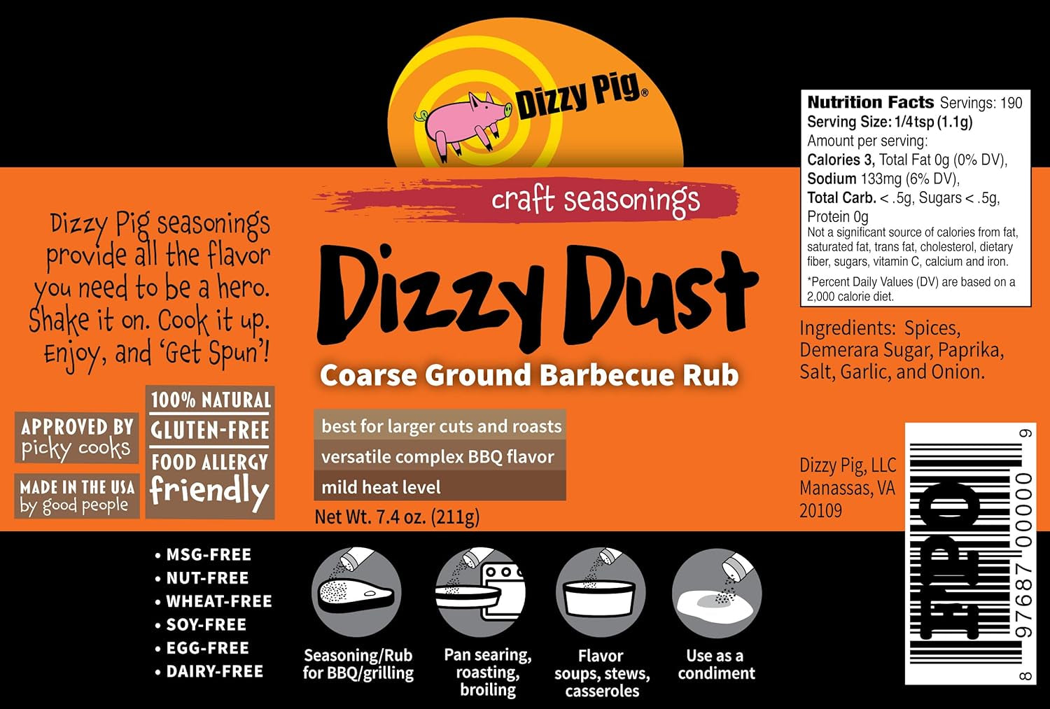Dizzy Dust All-Purpose BBQ Seasonings - Dizzy Dust Coarse Grind (8Oz. Shaker) - Image 4