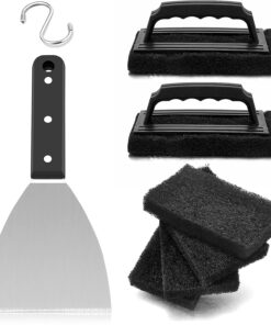 Griddle Cleaning Kit. 7PCS Flat Top Grilling Cleaner Tools Set. Metal Dough Scraper. Cleaning Brush with Handle. Scouring Pads for BBQ Cast Iron Kitchen Cookware Stovetops Hot & Cold Surfaces