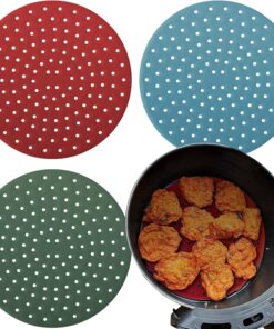Reusable Round Silicone Air Fryer Liners (9. 3 Pack) by Linda's Essentials – Non‑Stick. Easy‑Clean with Cheat Sheet & Recipes