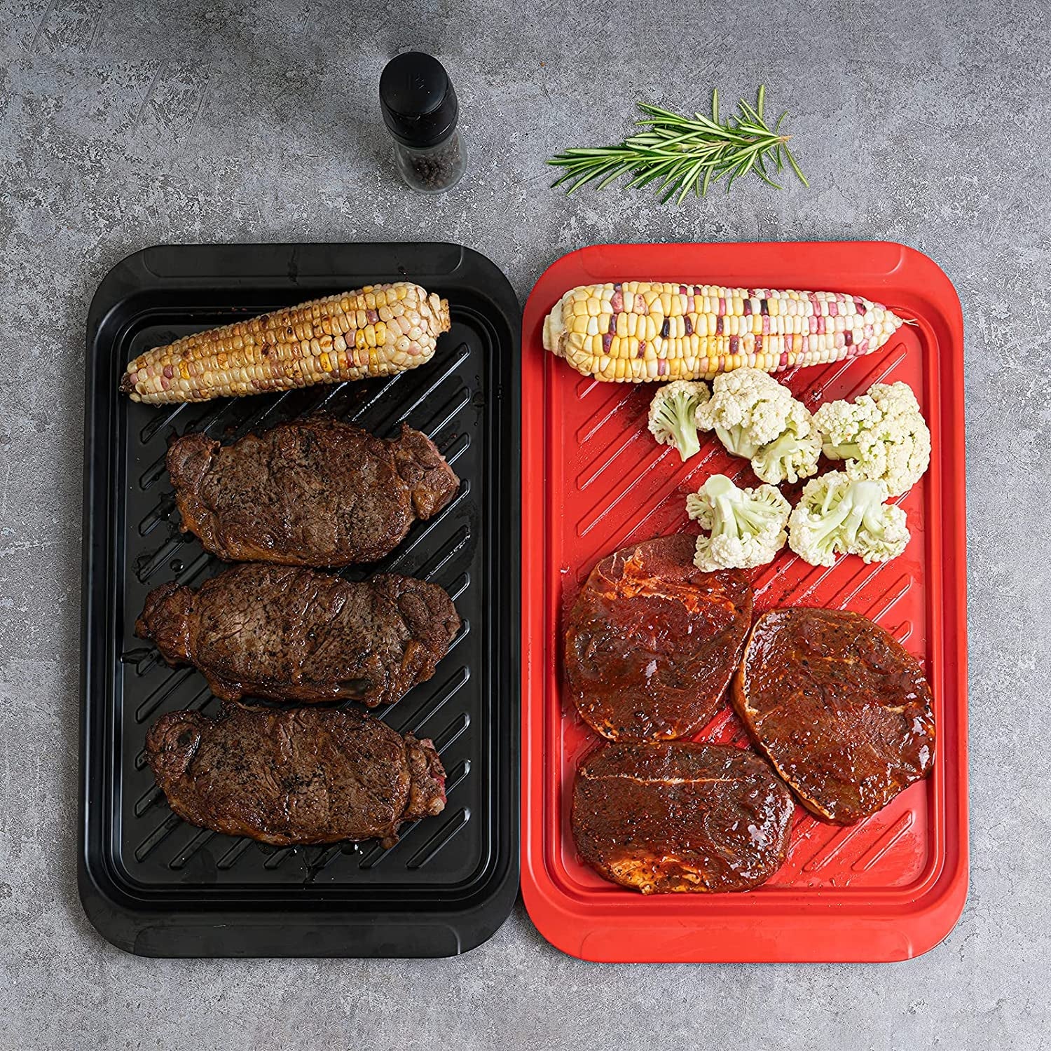 Serving Trays with Handles. Melamine Grill Prep and Serving Platters for Outdoor. Parties and BBQ. Set of 2. Black and Red - Image 3