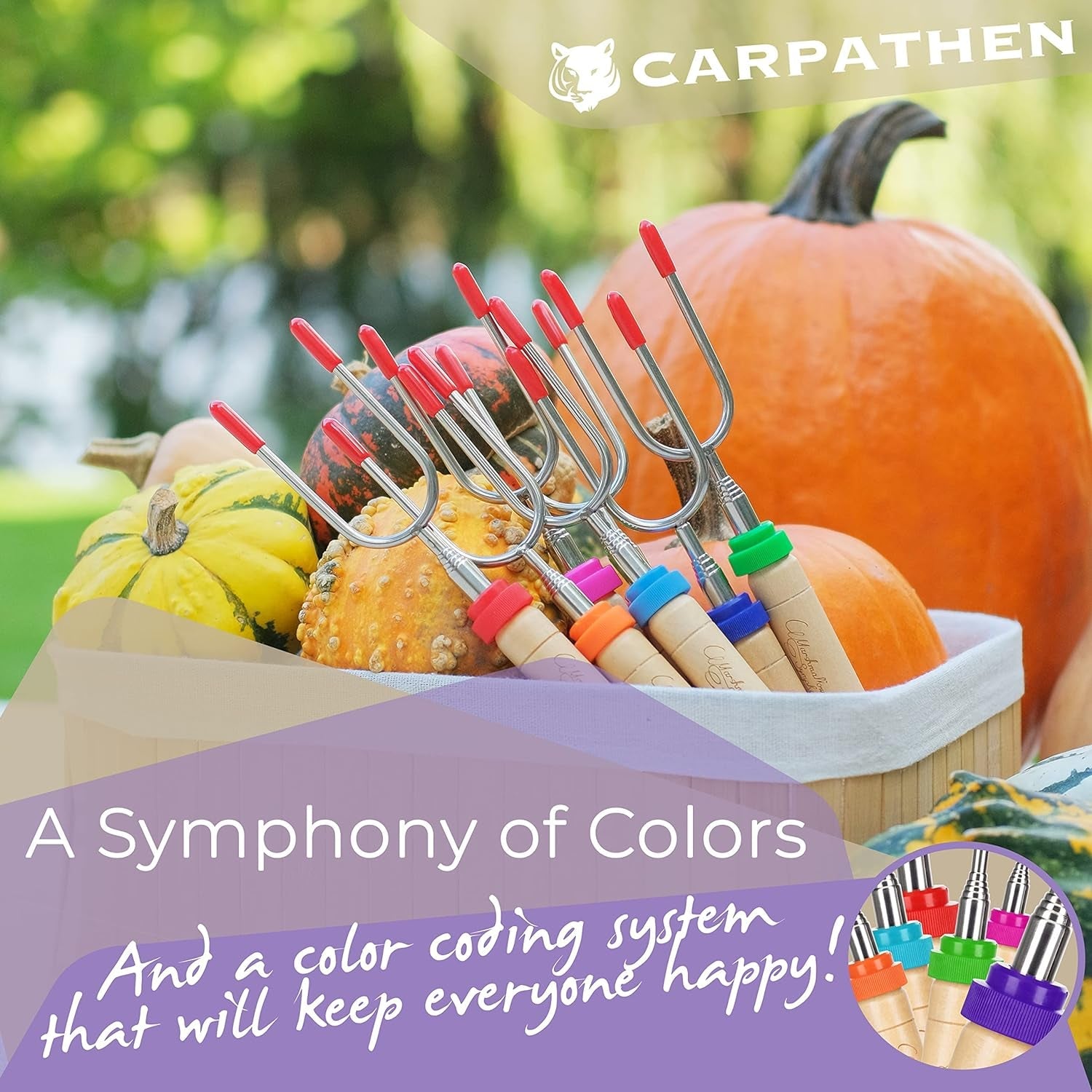 CARPATHEN Marshmallow Roasting Sticks - Set of 6 Rotating Smores Sticks - Extra Long Telescoping Marshmallow Sticks for Fire Pit. Campfire & Bonfire - Camping Accessories & Kids Gifts for Halloween - Image 2