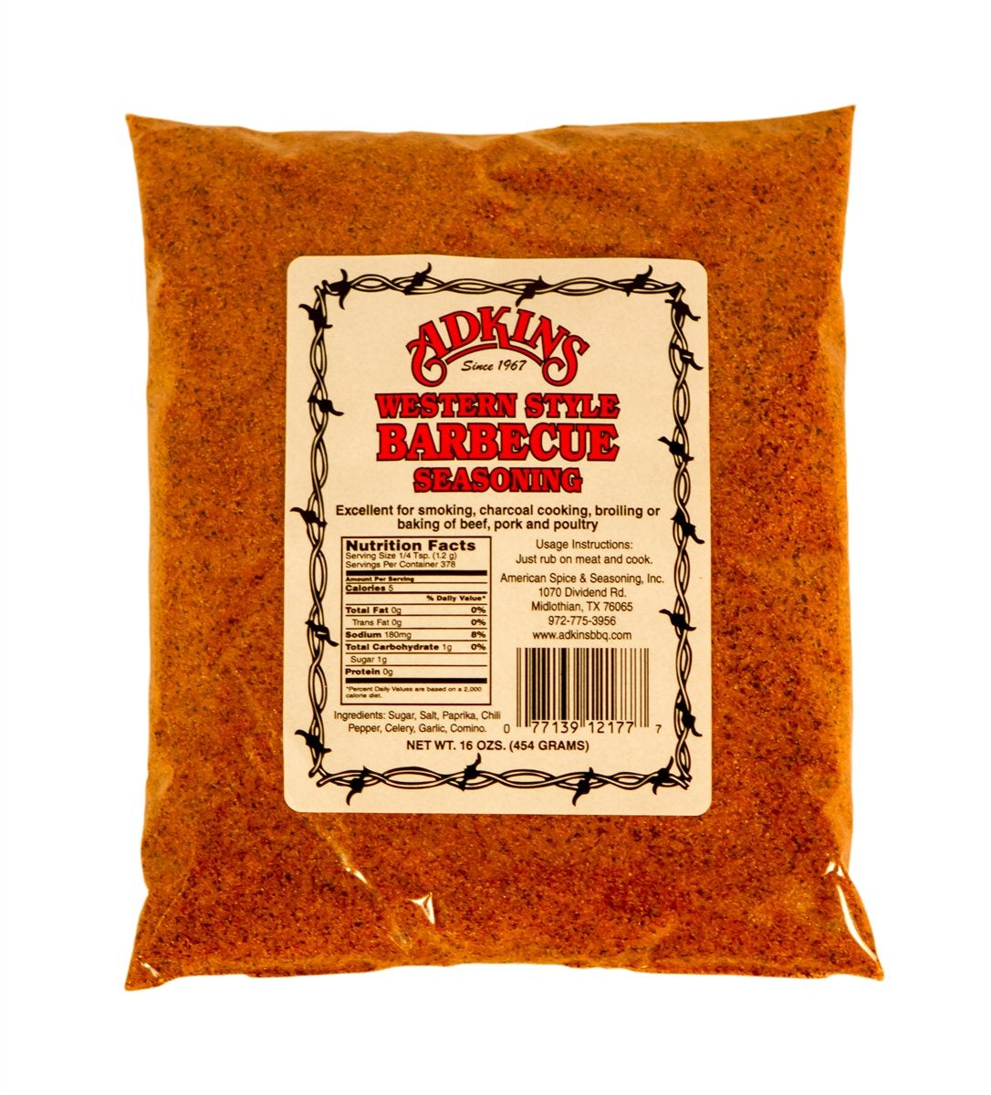Adkins Western Style Barbecue BBQ Seasoning 16 OZ All Natural