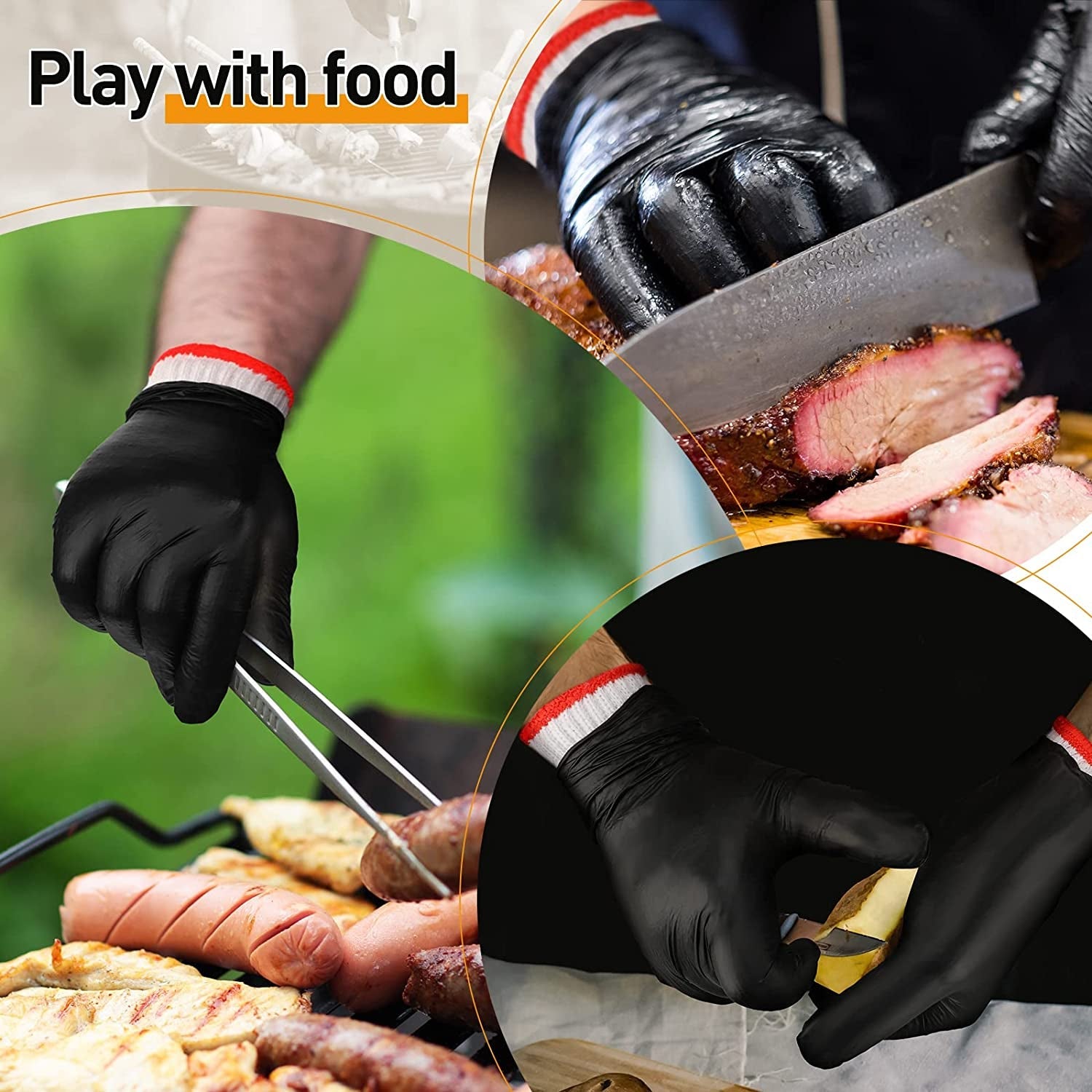 200 Pcs Disposable BBQ Gloves with 4 Pairs Cotton Liners Grilling Gloves BBQ Cooking Gloves(Black. White. Large) - Image 5