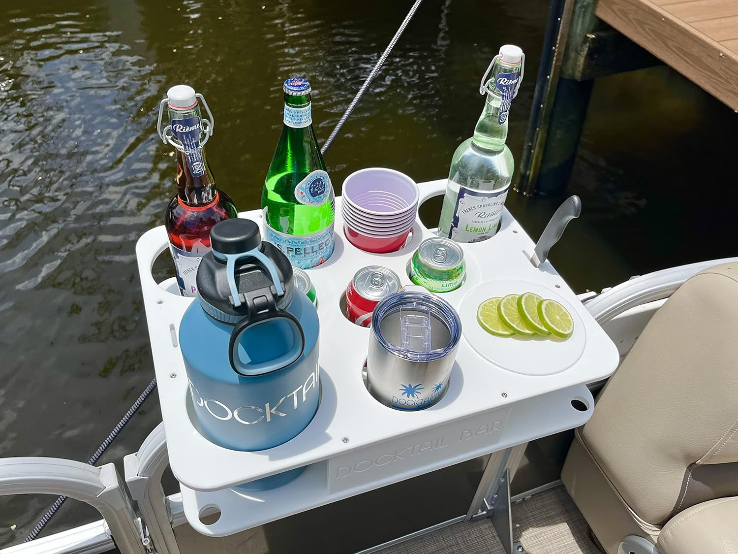Bar Boat Caddy Organizer - Pontoon Rail Mount | Portable Boat Table and Boat Bar. Pontoon Tables for Boats with Cup Holders. Boat Storage Accessories - Image 6