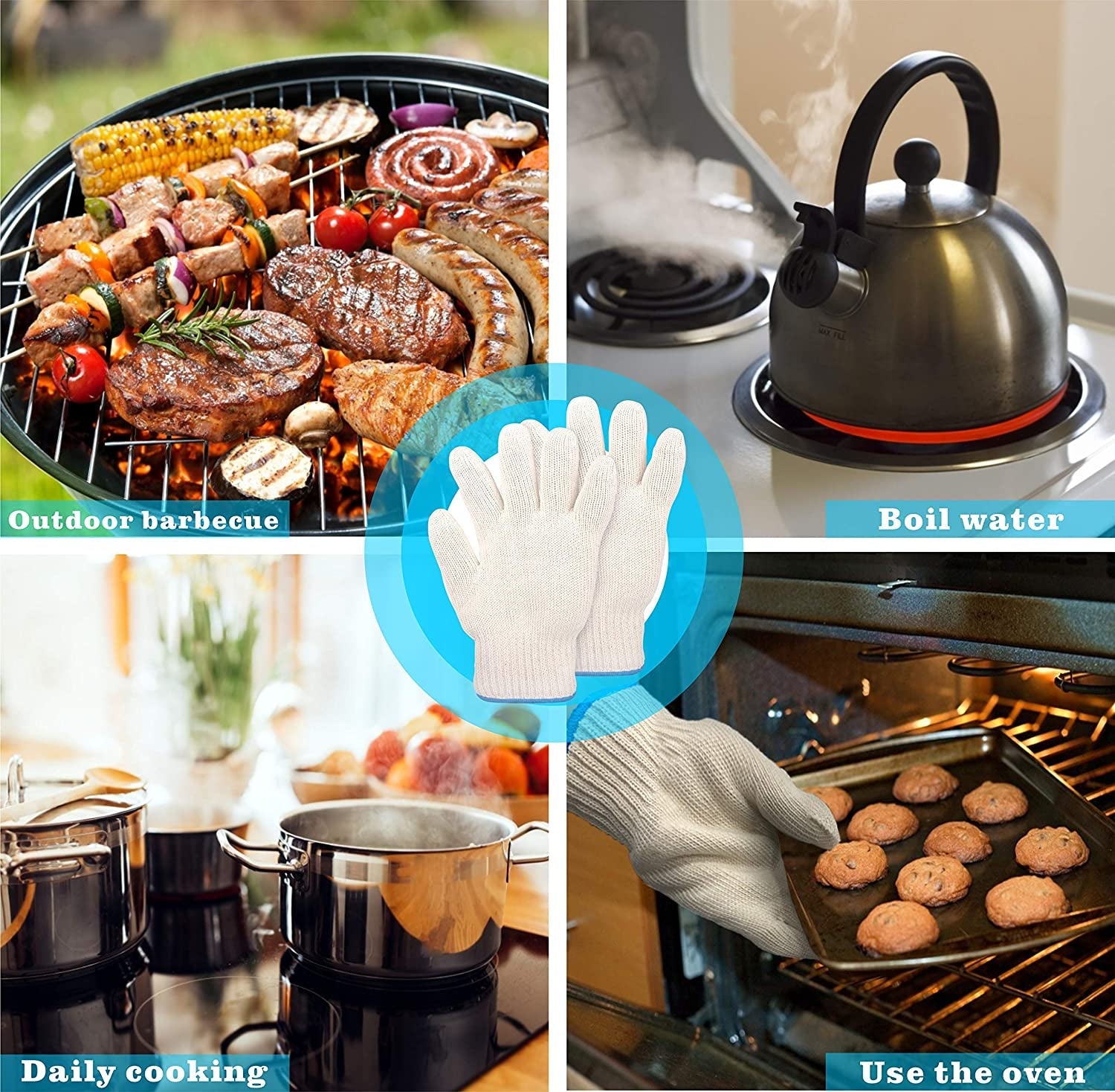 Heat Resistant Gloves - EN407 Certified 932°F Oven Gloves. Cut-Resistant Grill Gloves. Cooking Gloves for BBQ. Grilling. Baking. Cutting. Welding. Smoker Fireplace. 1 Pair (2 Pieces Set). White - Image 5