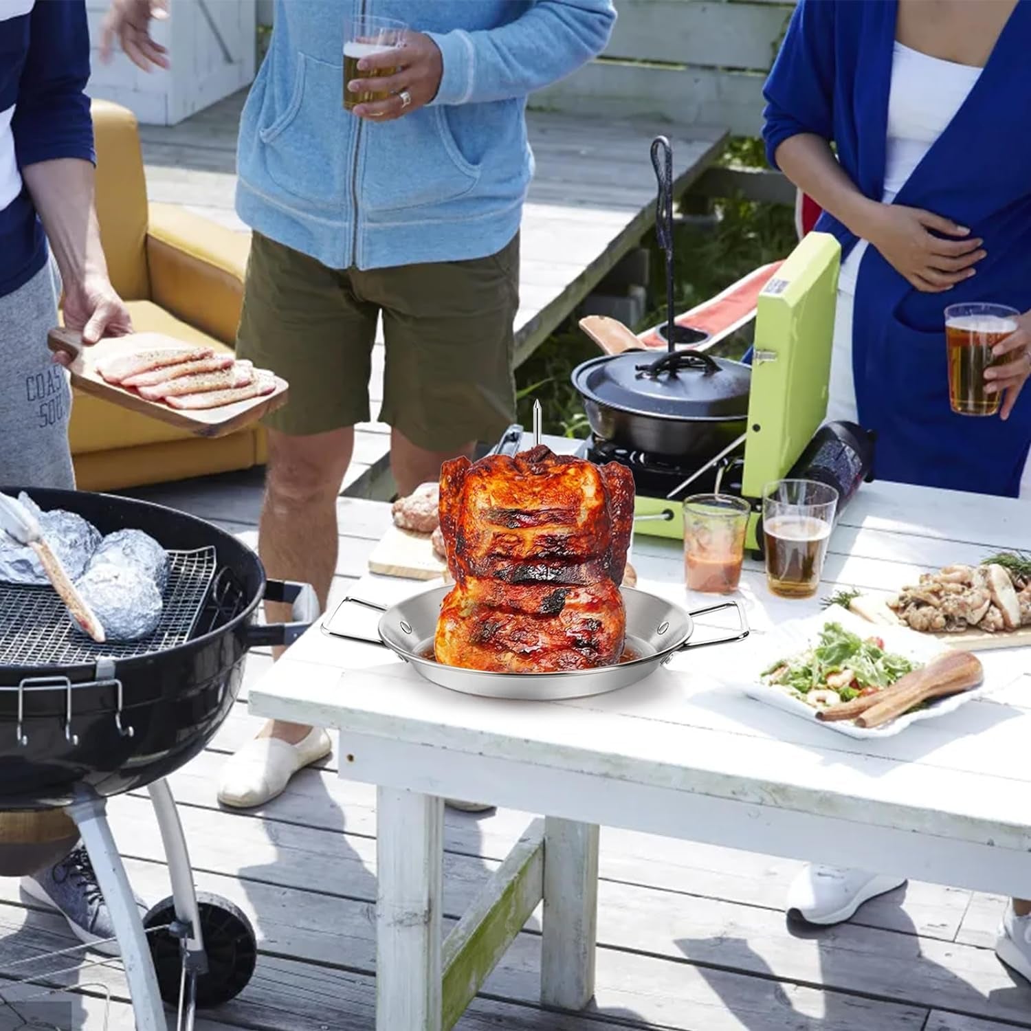 Noamus Vertical Skewer for Grill. Stainless Steel Stand Skewer. Pastor Skewer with Removable 3 Size Spikes (8. 10. 12). Tacos Gyros-Bbq Grilling Pan Accessory for Smoker Kamado Grill Oven Dishes - Image 6