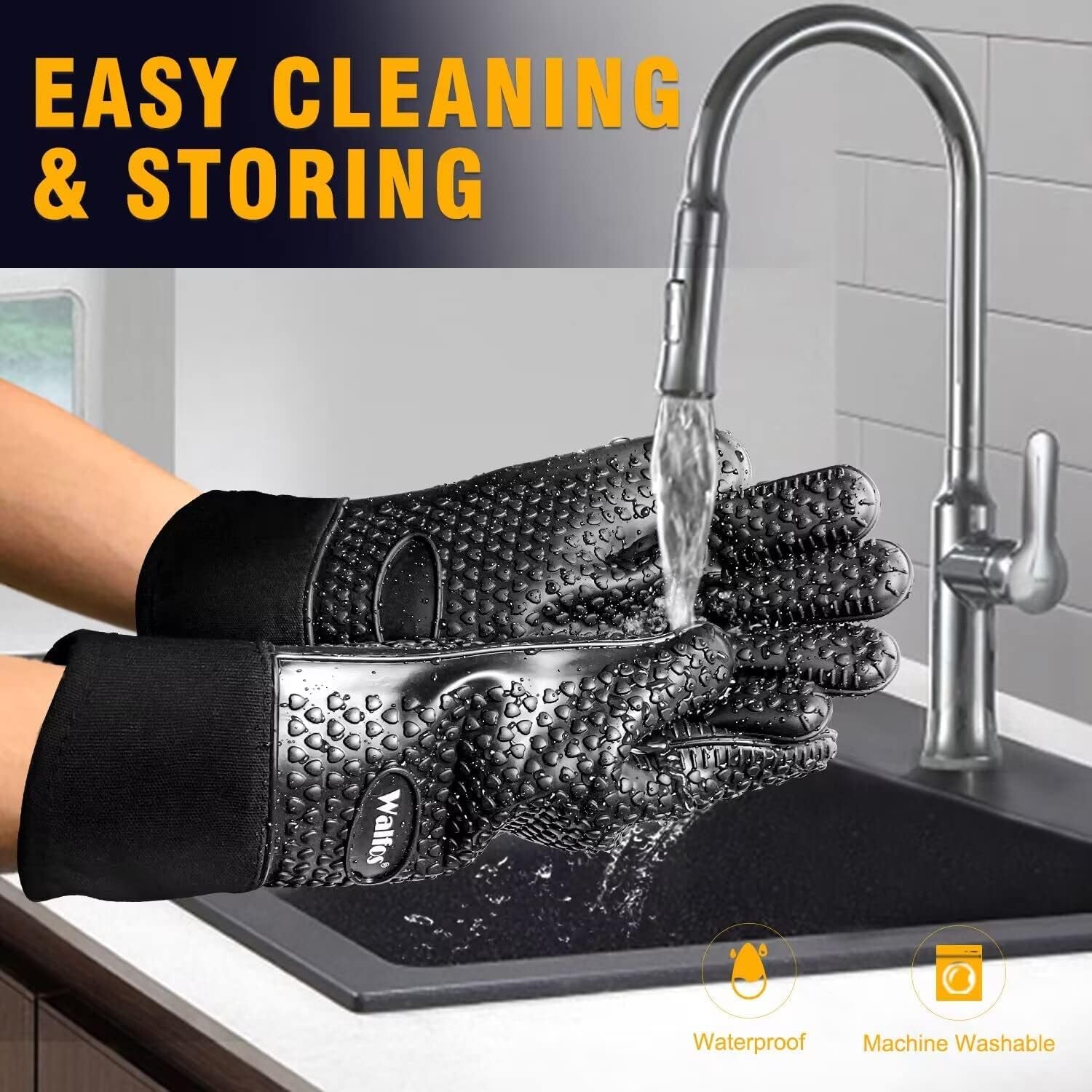 Walfos Silicone Grill and Cooking Gloves plus Pork Shredder Claws plus Silicone Basting Brush - Heat Resistant and Non-Slip. Safe Cooking and Grilling for Indoor & Outdoor. Superior Value Premium Set - Image 7