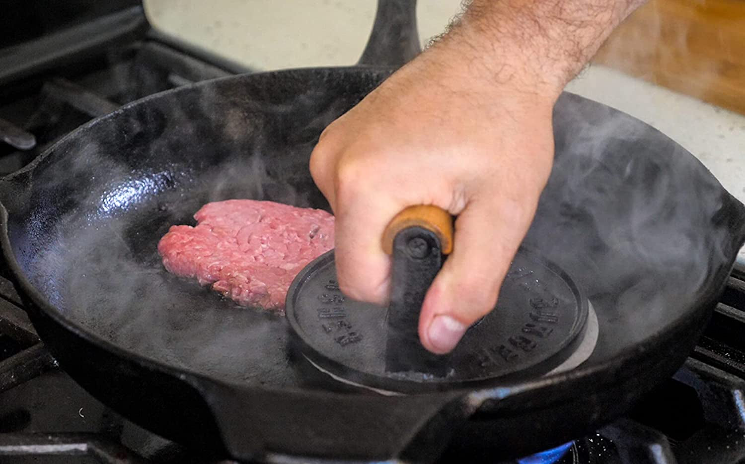The Burger Smasher - Cast Iron Burger Press Kit W/Patty Paper Included | Hamburger Press Perfect for Flat Top Grill. Cast Iron Griddle or Skillet | Meat Press and Grill Press - Image 5