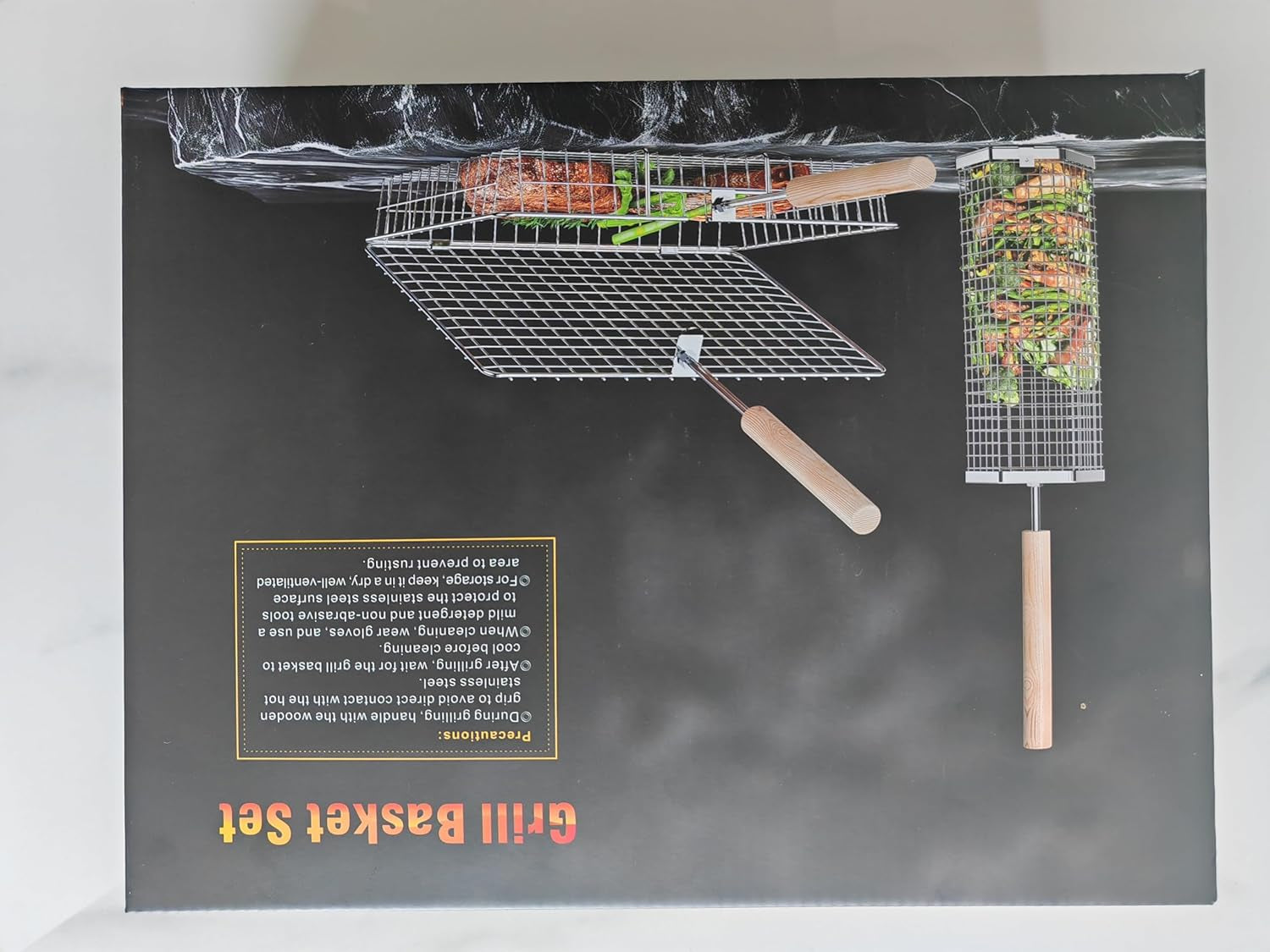 Grill Basket Set(Rectangular+Hexagon). Removable Wooden Handle. 304 Stainless Steel. Rolling Grilling Net. BBQ Accessories Tools for Vegetables Shrimp. Outdoor Cooking Camping. Birthday Gifts for Men Dad Husband - Image 11