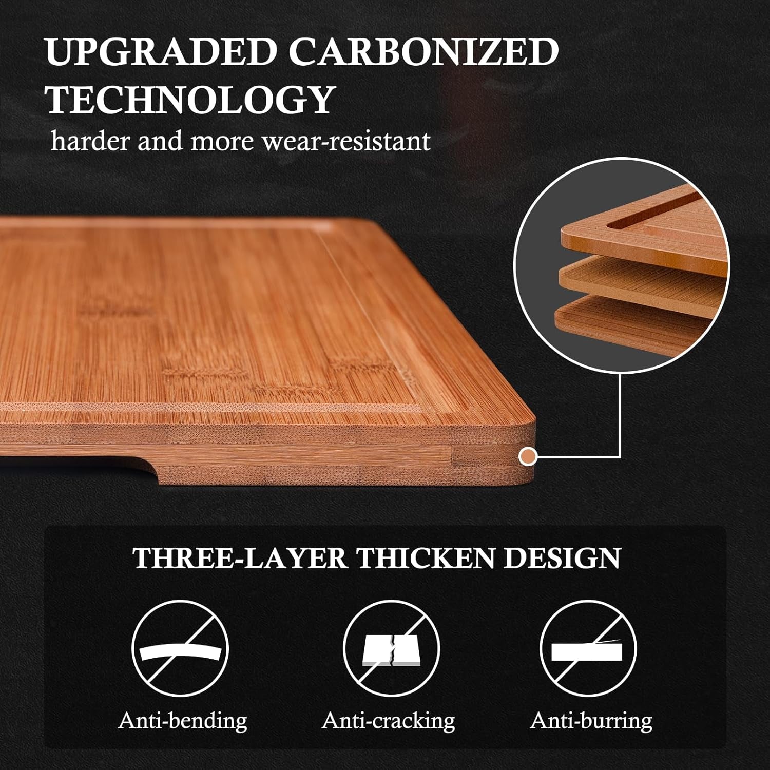 Empune Bamboo Cutting Board Set. Wood Cutting Boards for Kitchen with Holder Wooden Chopping Board for Meal Prep & Serving - Image 4