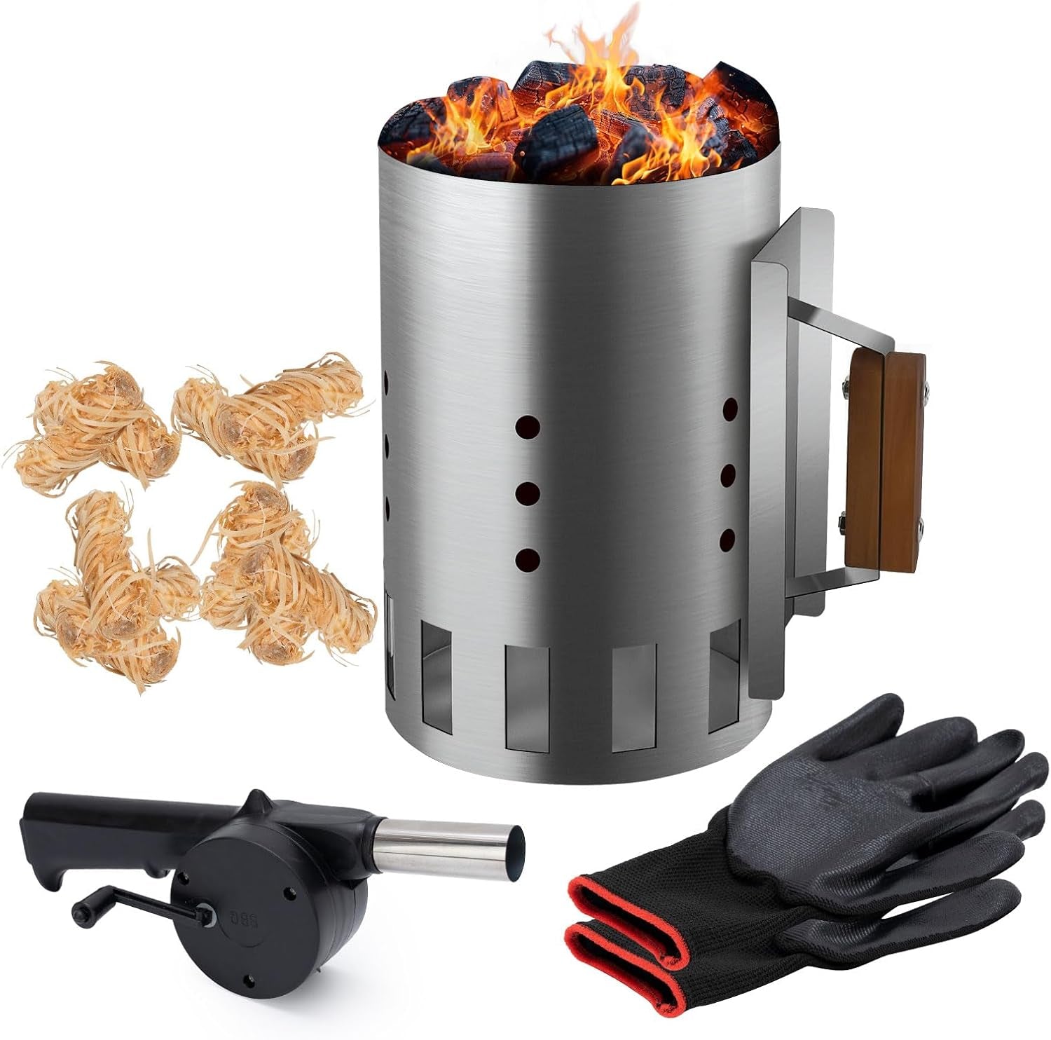 BRIAN & DANY Charcoal Chimney Starter Set for BBQ. Rapid Chimney Starter for Charcoal Grill with Heat Resistant Gloves and Blower. Large-Capacity Design 7.09 X 7.09 X 10.63 - Image 9