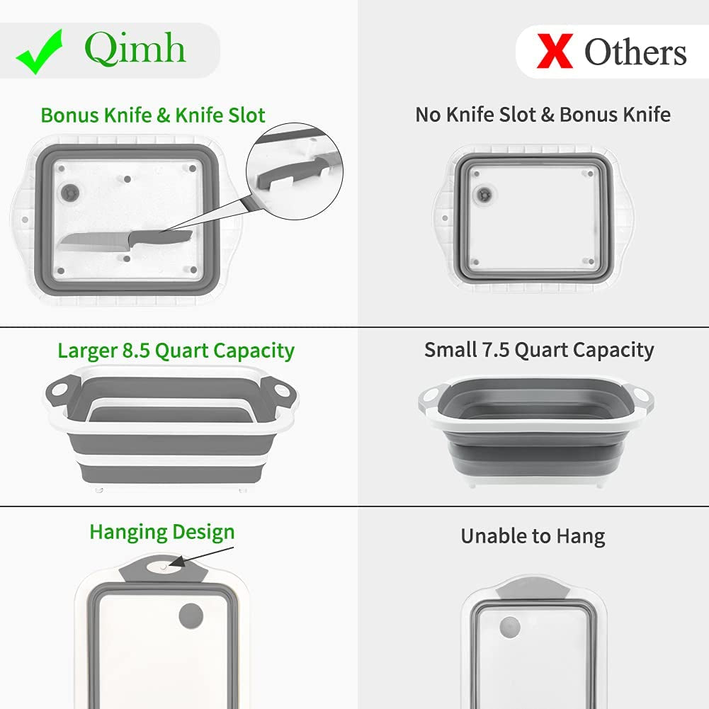 Qimh Collapsible Cutting Board - Foldable Space Saving Multi-Function Kitchen Dish Tub and Camping Sink- Washing and Draining Veggies Fruits Food Grade Storage Basket for Picnic. BBQ Prep and Camping - Image 4