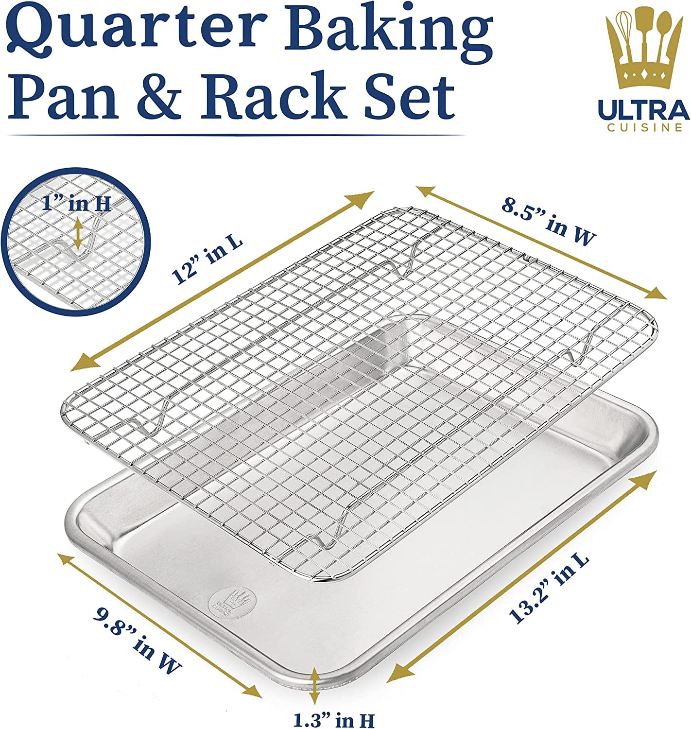 Oven-Safe Baking Pan with Cooling Rack Set - Quarter Sheet Pan Size - Includes Premium Aluminum Baking Sheet and 100% Stainless Steel Baking Rack for Oven - Durable. Easy Clean. Commercial Quality - Image 2