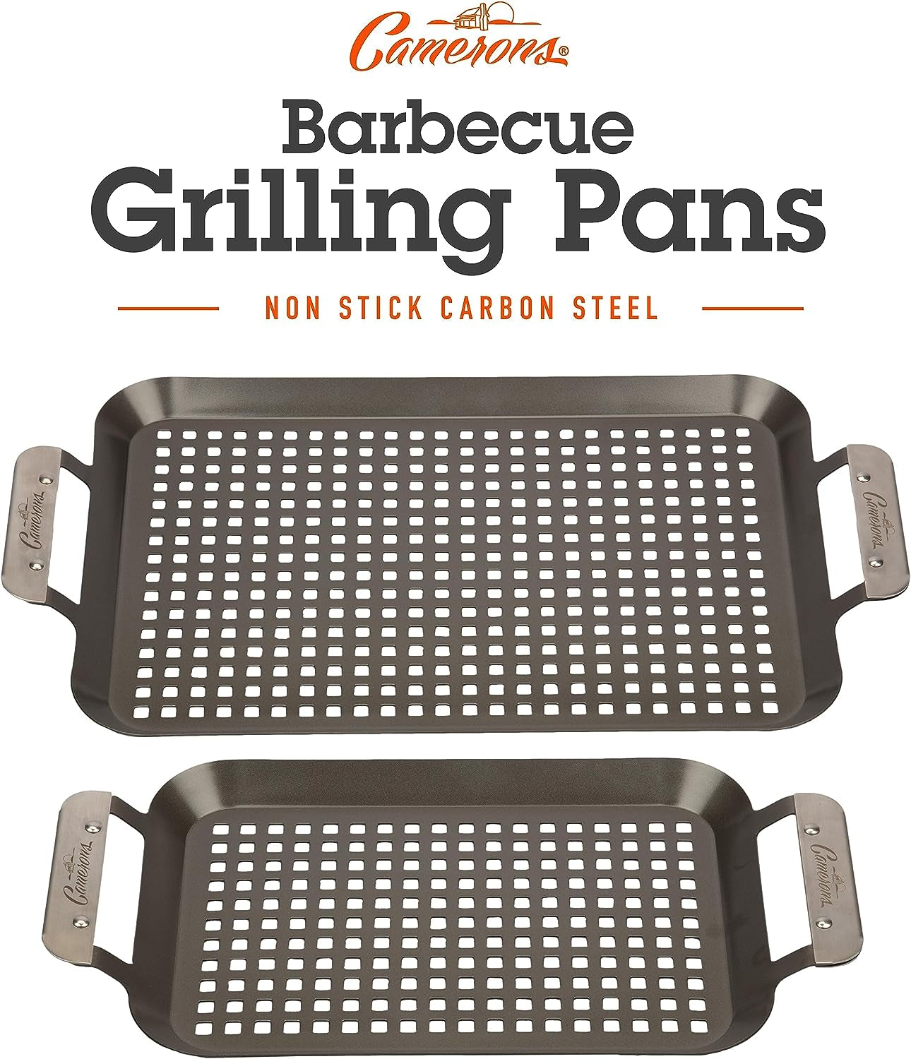 BBQ Grill Topper Grilling Pans (Set of 2) - Non-Stick Barbecue Trays W Stainless Steel Handles - Indoor Outdoor Use for Meat. Vegetables & Seafood - Great for Thanksgiving Dinner - Grill Gift for Men - Image 6