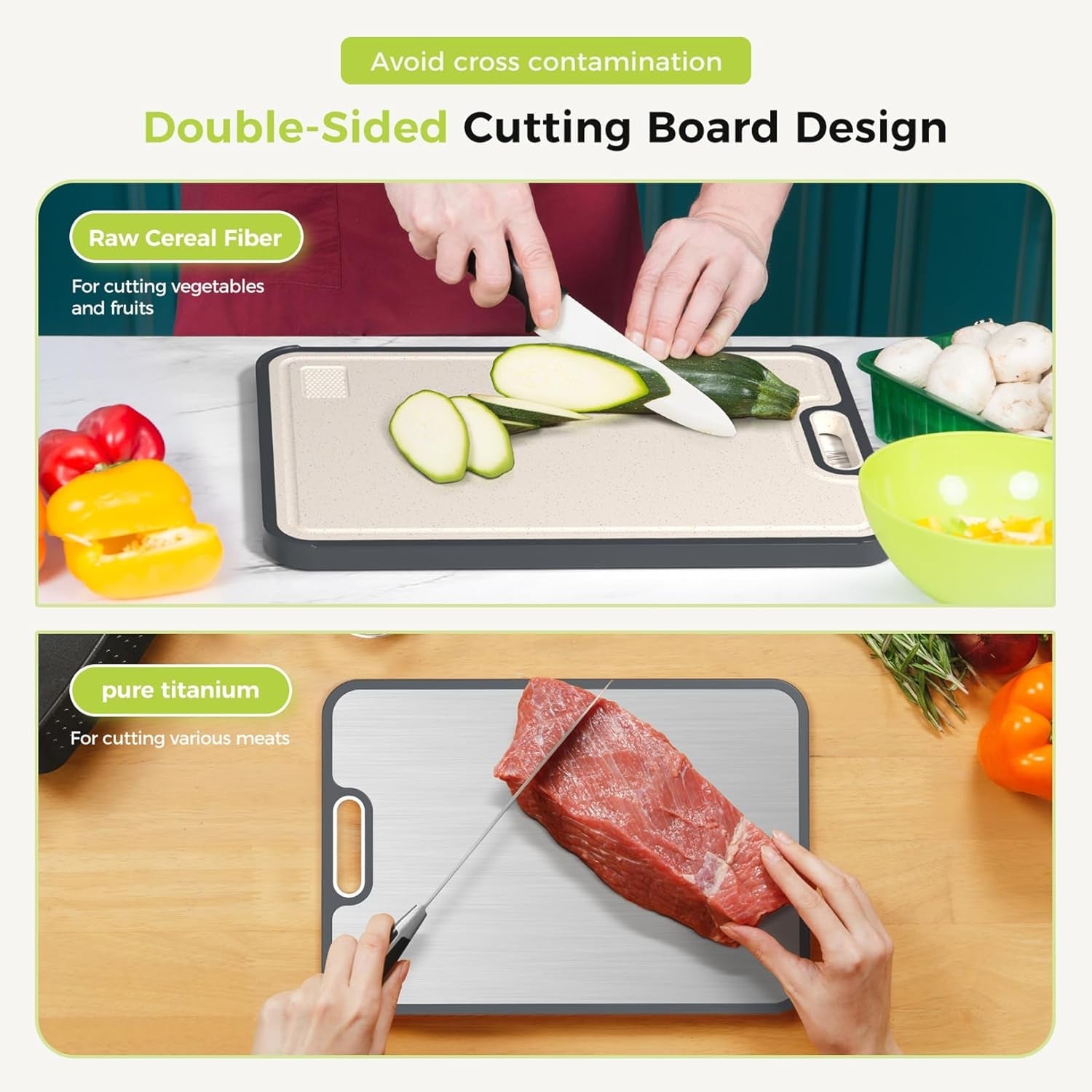 Titanium Cutting Boards for Kitchen. Cutting Board Double Sided Food Grade. Pure Titanium and Wheat Straw PP. Dishwasher Safe Easy to Clean Large Size 16×11 - Image 4