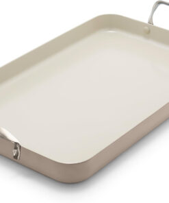 Greenpan 18 X 11 Double Burner Griddle Pan. Hard Anodized Healthy Ceramic Nonstick Pfas-Free. Stainless Steel Handles. Stovetop Cooking. Dishwasher Safe. Oven & Broiler Safe Cookware. Taupe