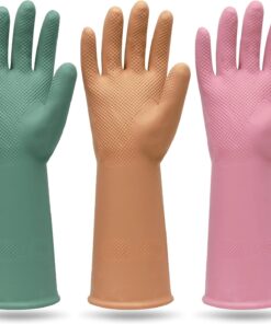 3 Pairs Colorful Reusable Waterproof Household Dishwashing Cleaning Rubber Gloves. Non-Slip Kitchen Glove