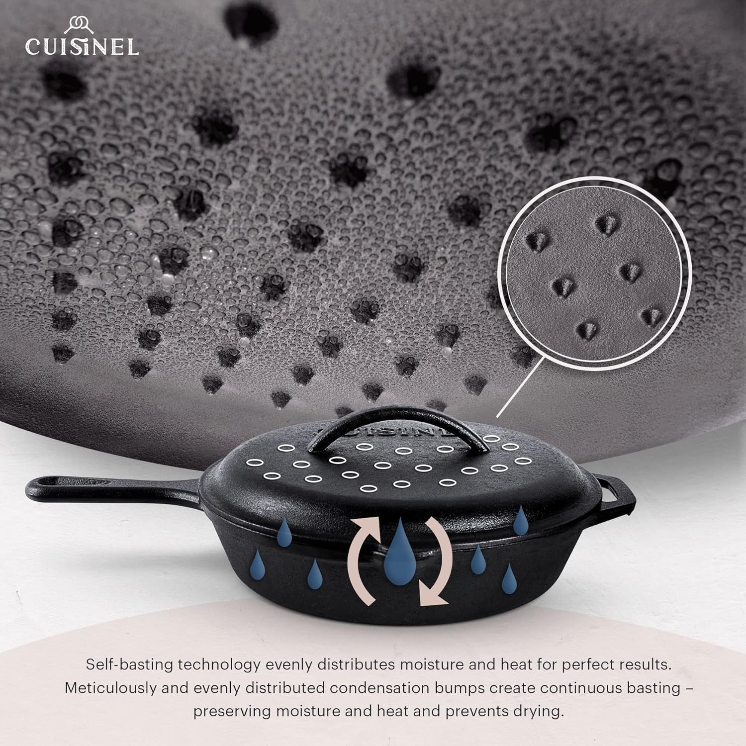 Cuisinel Cast Iron Skillets Set with Lids - 8+10+12-Inch Pre-Seasoned Covered Frying Pan Set + Silicone Handle and Lid Holders + Scraper/Cleaner - Use Cookware Indoor/Outdoor. Oven. Stovetop. Fire - Image 4