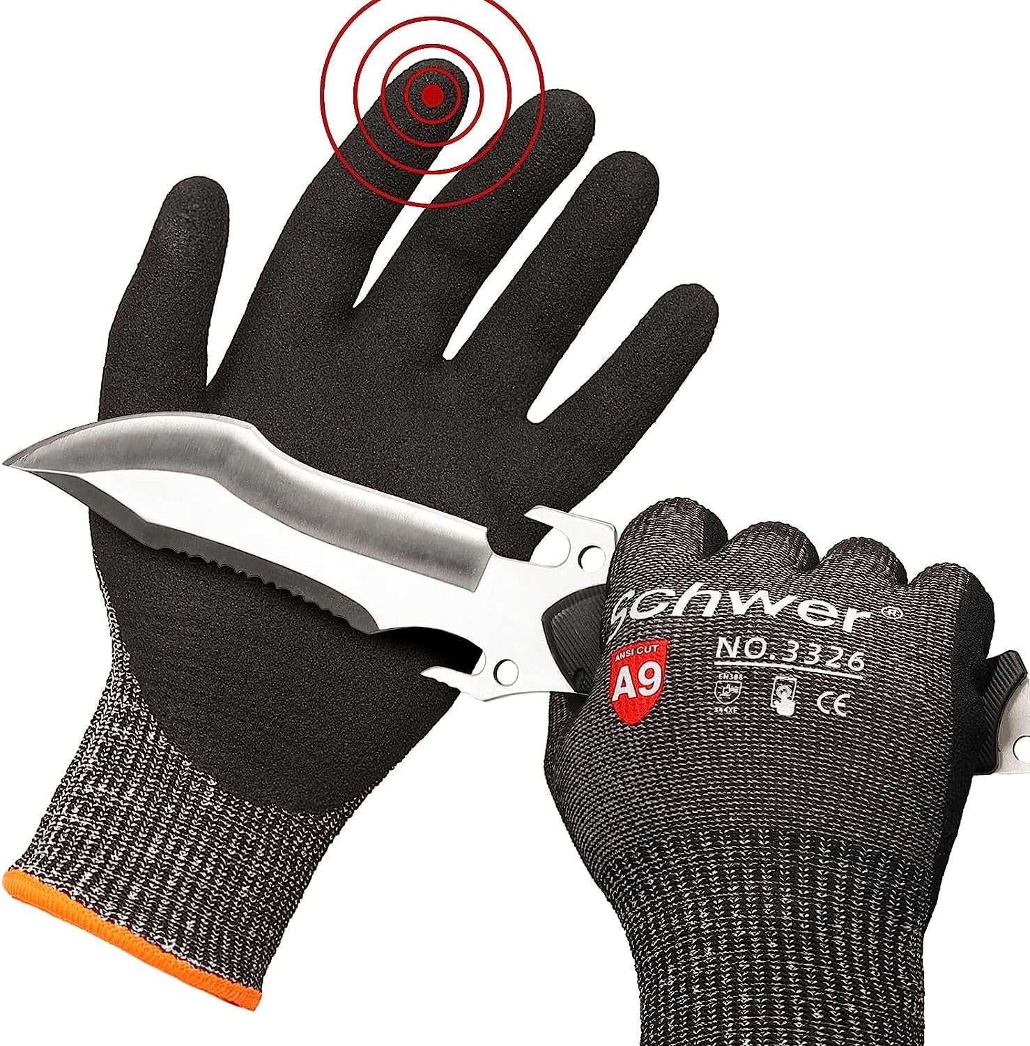 Highest Level Cut Resistant Work Gloves for Extreme Protection. ANSI A9 Working Gloves with Sandy Nitrile Coated. Touch-Screen. Compatible. Durable. Machine Washable. Black 1 Pair(L)