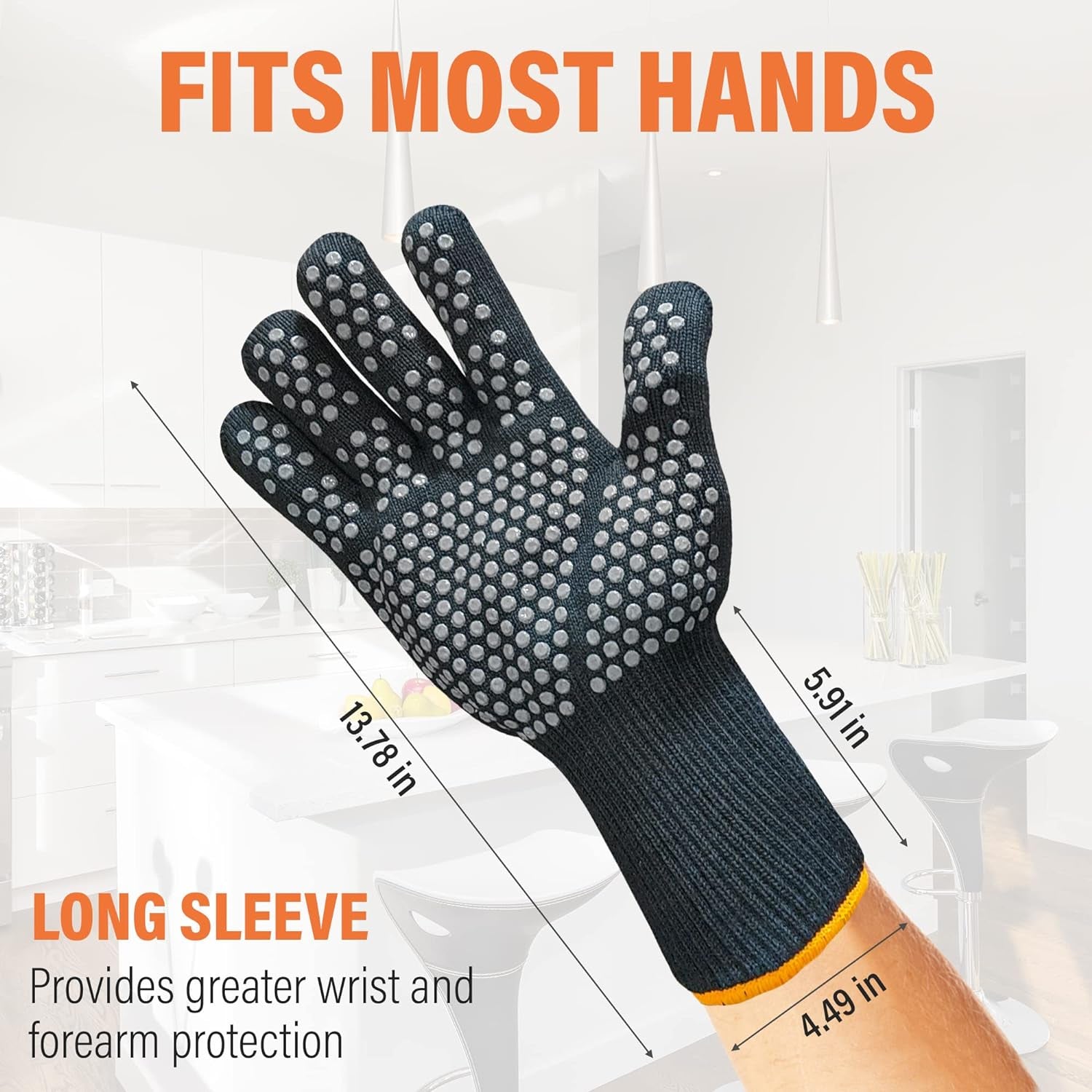 BBQ Grill Gloves Cooking Oven Mitts Fire Heat Resistant to 1400 Degrees Accessories for Barbecue Smoker Egg Fryer Hamburgers Pizza Steaks- Crock Pots/Slow Cookers -USA Owned Company- - Image 4