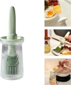 Glass Oil Dispenser Bottle with Silicone Basting Brush – 3‑in‑1 for Olive Oil. Vinegar. Sauce. BBQ & Cooking (Green)