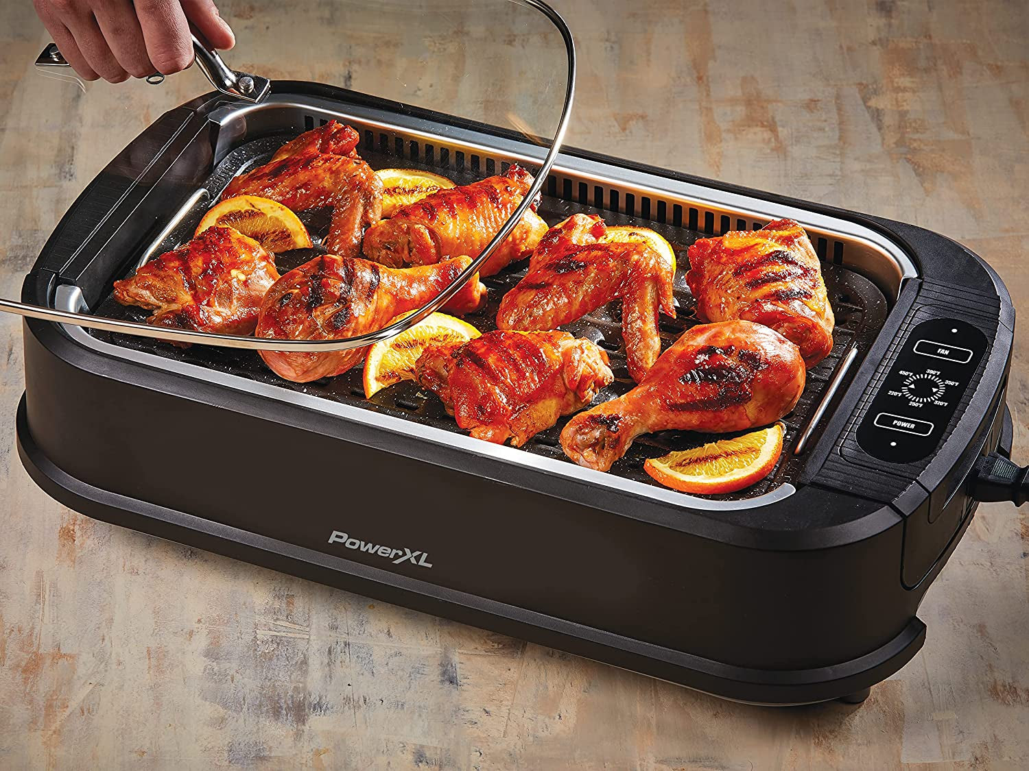 Power XL Smokeless Electric Indoor Removable Grill and Griddle Plates. Nonstick Cooking Surfaces. Glass Lid. 1500 Watt. 21X 15.4X 8.1. Black - Image 8