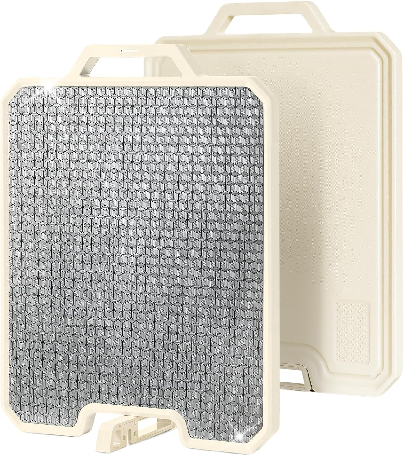 Double Sided Cutting Boards for Kitchen-16X 12 Inch 304 Stainless Steel & Wheat Straw PP Cutting Board for Meat/Vegetable-Non Slip.Dishwasher Safe and Scratch Resistant Chopping Board Beige - Image 9