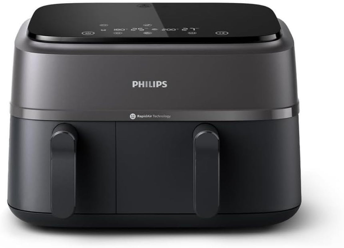 Philips Dual Basket Air Fryer 3000 Series. 8-In-1 Functions. 9.5 Quarts. 2 Drawers. Auto-Sync Cooking Time. 90% Less Fat. Rapid Air Technology. Homeid Recipe App. Dishwasher Safe. Black. (NA350/00) - Image 10