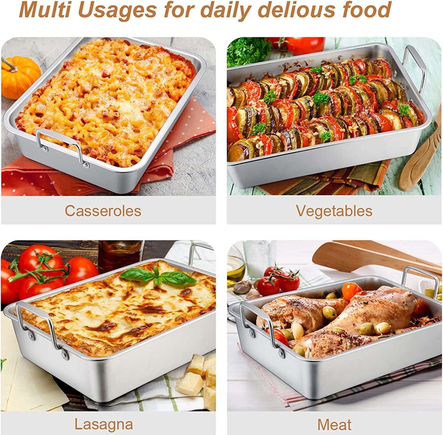 Teamfar Roasting Pan. 14 in Stainless Steel Turkey Roaster Pan with Cooling Rack & V Rack. Beer Can Chicken Holder/Meat Claws/Brush. Healthy & Dishwasher Safe. Set of 7 - Image 6