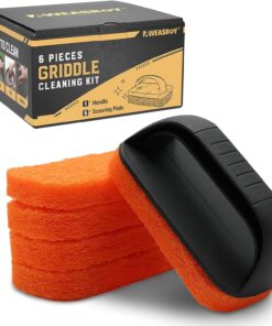 6-Piece Griddle Cleaning Kit for Blackstone. Flat Top Grill Cleaning Kit Non-Scratch Scouring Pads for Kitchen - 5 Scrubber Pads and 1 Handle
