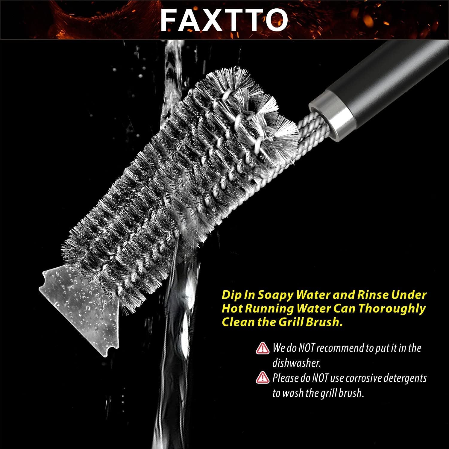 Grill Brush with Extra Strong Long Handle BBQ Cleaner Accessories - Safe Wire BBQ Brush. Triple Barbecue Scrubber Cleaning Brush for Gas/Charcoal Grilling Grates - Image 5